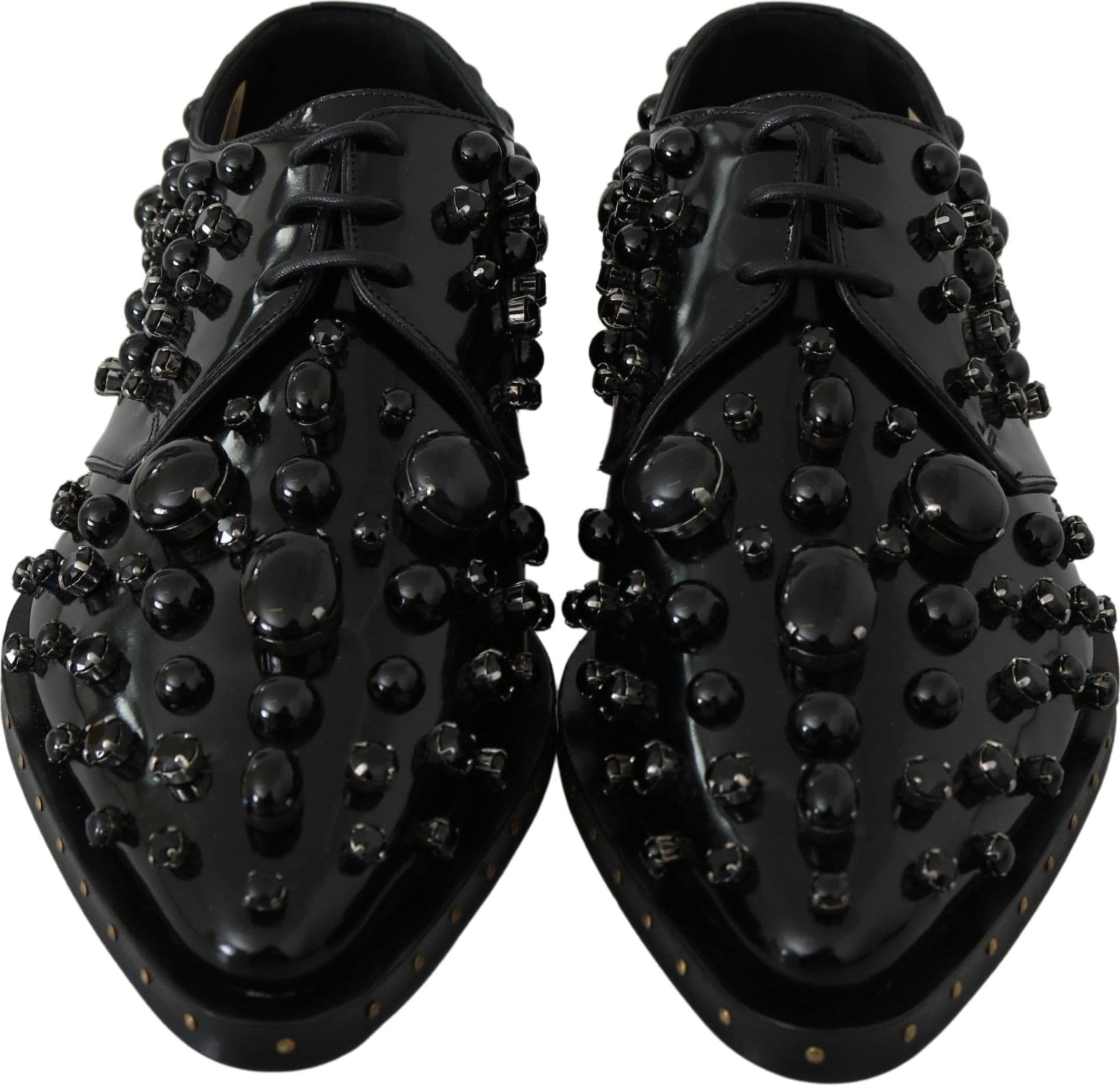 Dolce & Gabbana Black Leather Crystals Dress Broque Shoes - 2
