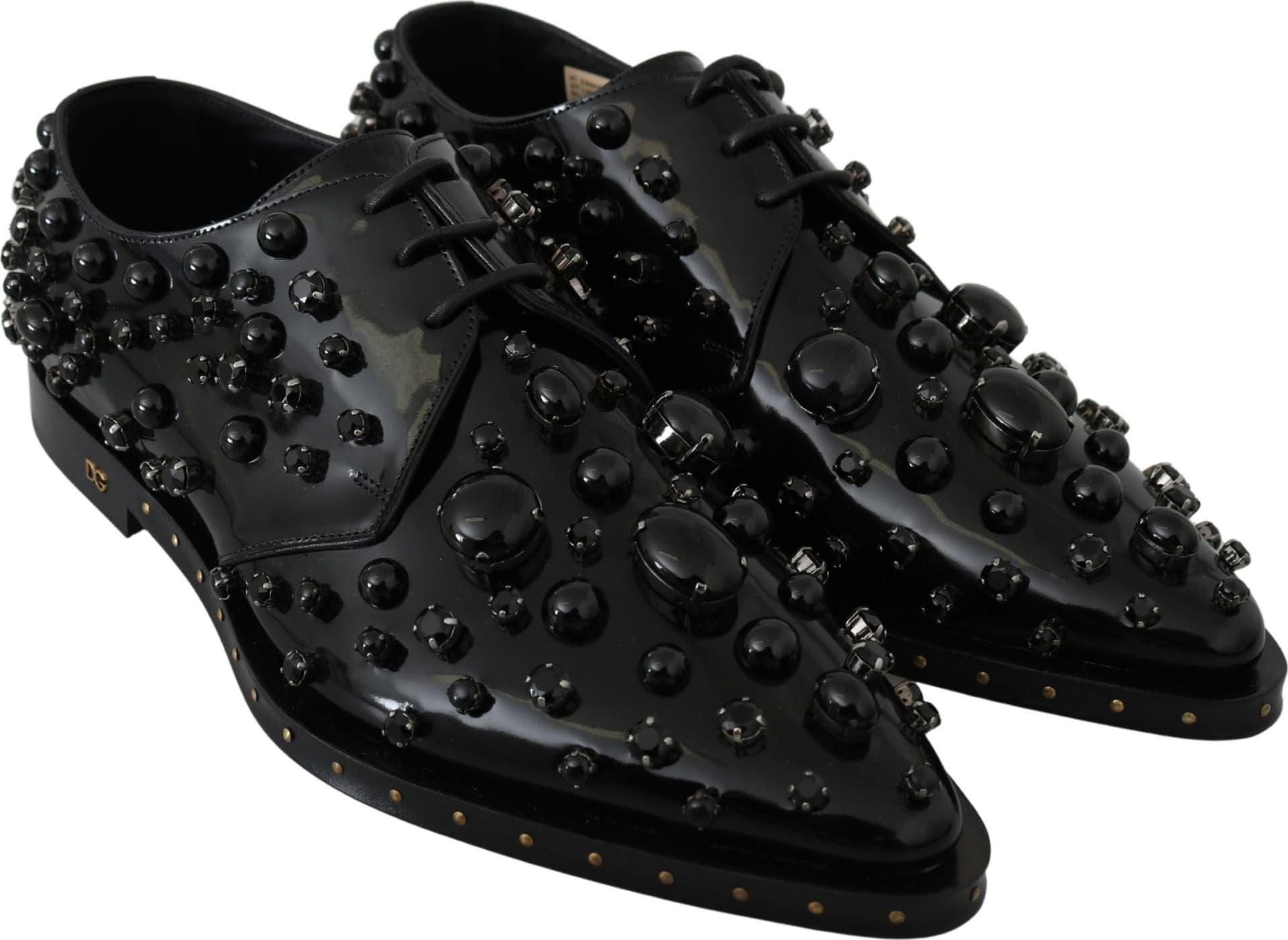 Dolce & Gabbana Black Leather Crystals Dress Broque Shoes - 3