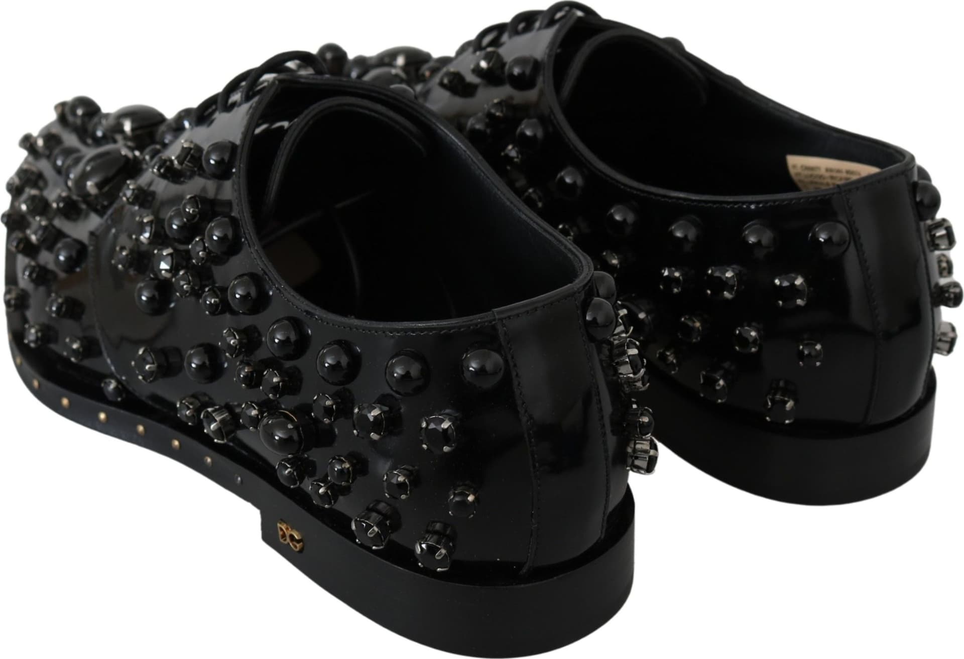 Dolce & Gabbana Black Leather Crystals Dress Broque Shoes - 4