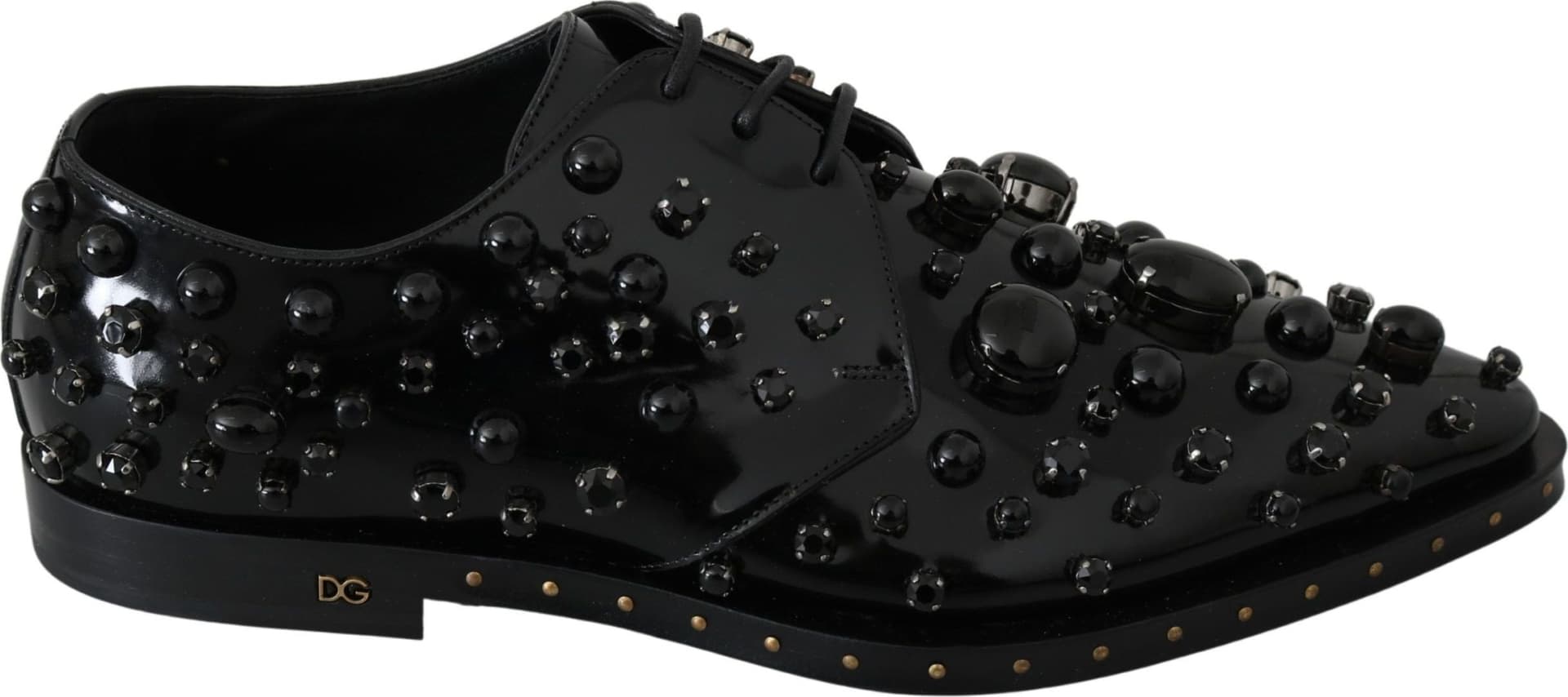 Dolce & Gabbana Black Leather Crystals Dress Broque Shoes - 5