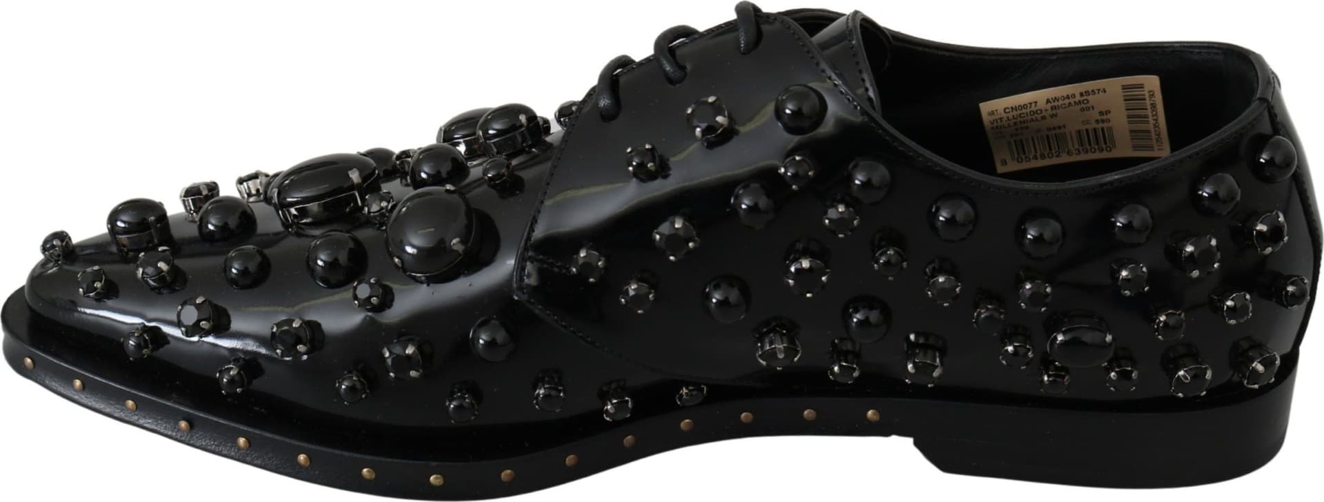 Dolce & Gabbana Black Leather Crystals Dress Broque Shoes - 6