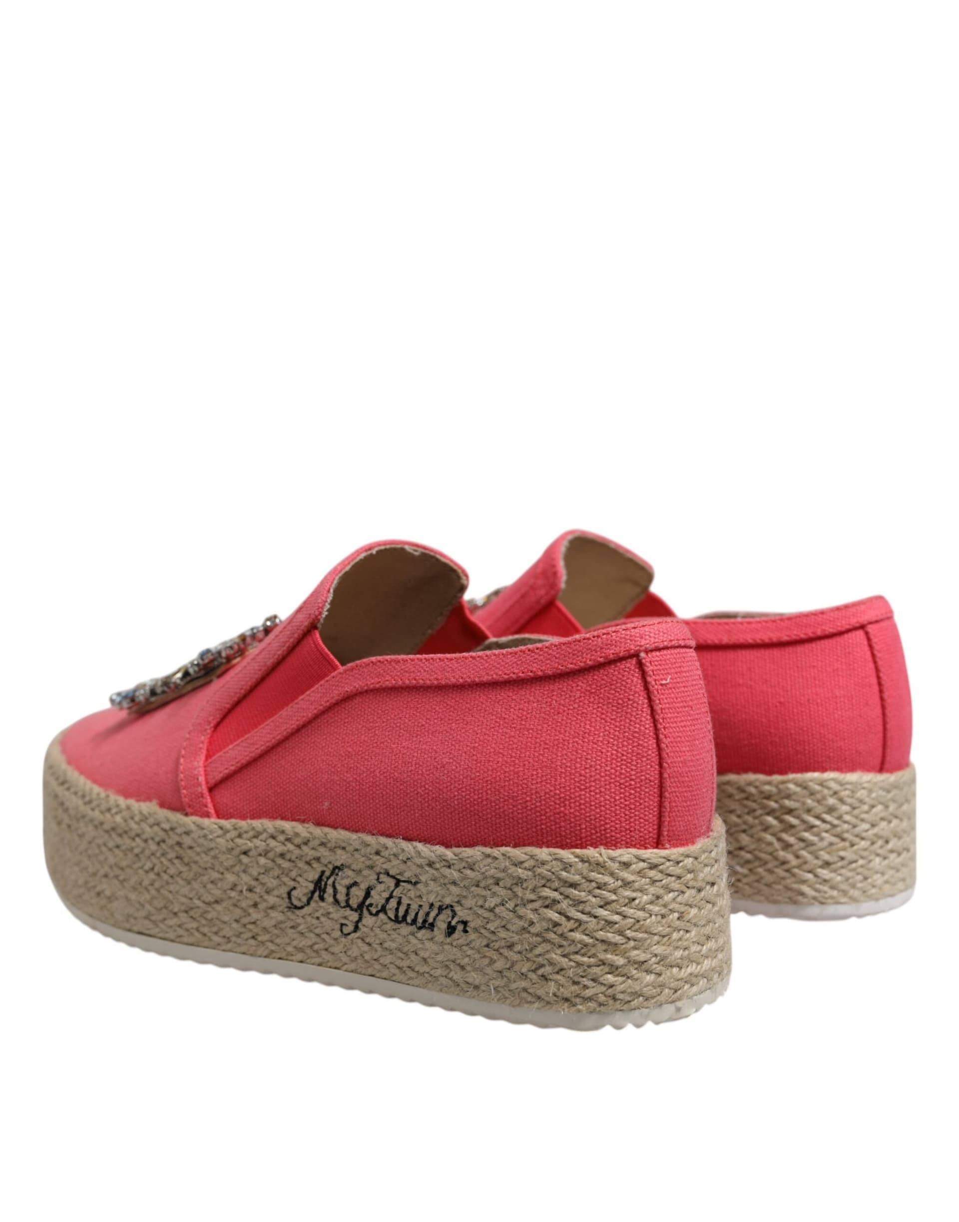 Twinset Pink Canvas Crystal Embellished Slip On Shoes - 3