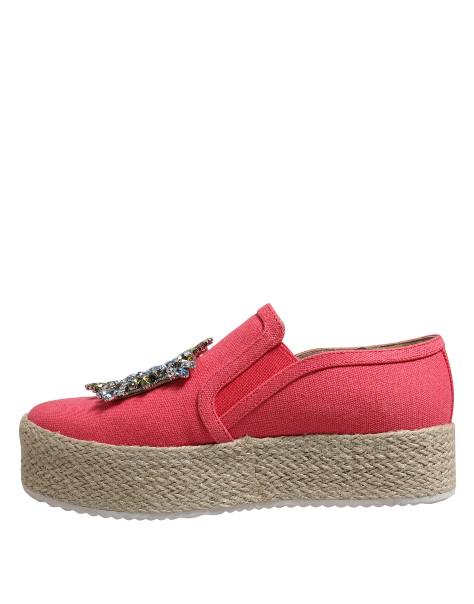 Twinset Pink Canvas Crystal Embellished Slip On Shoes - 4