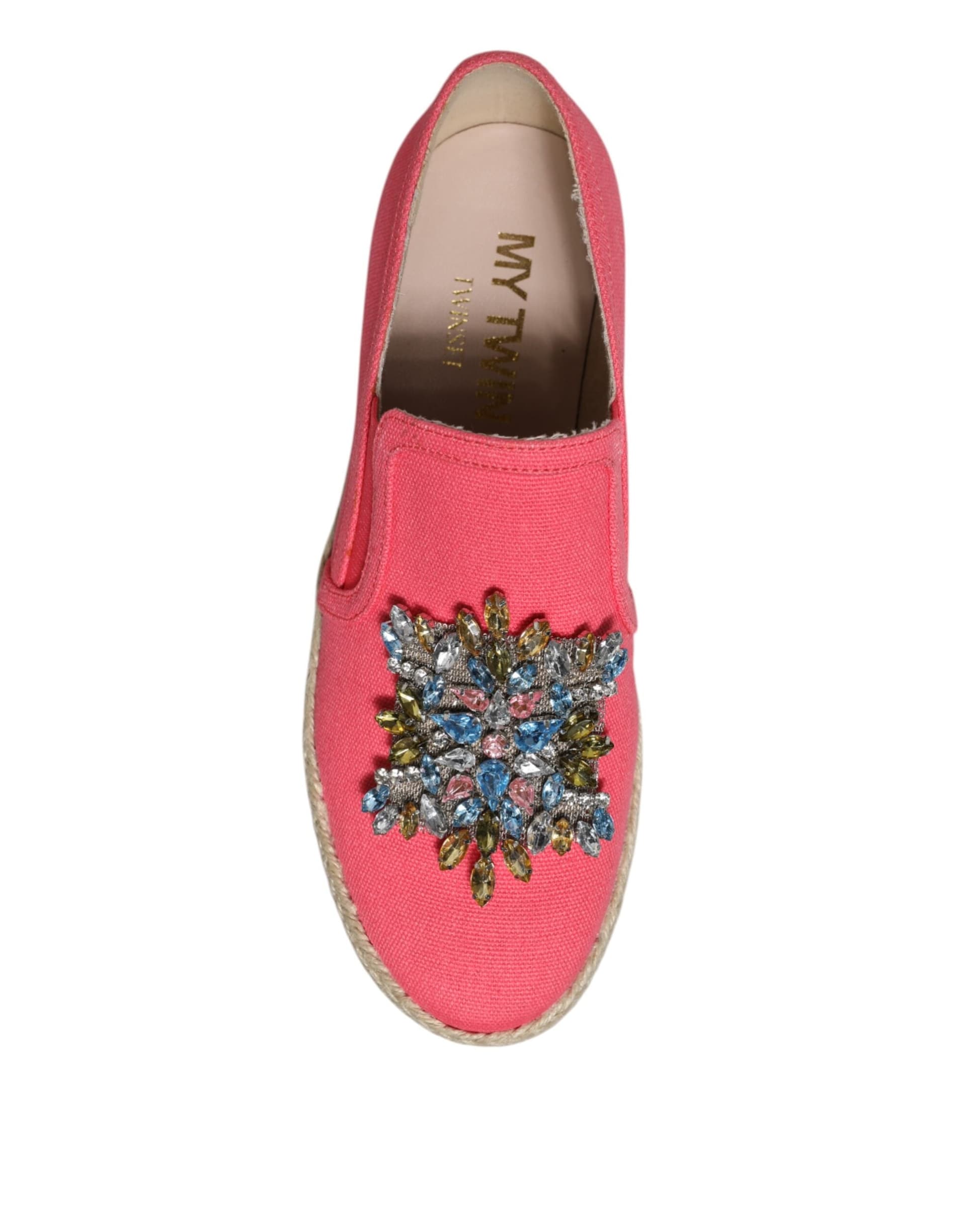 Twinset Pink Canvas Crystal Embellished Slip On Shoes - 8