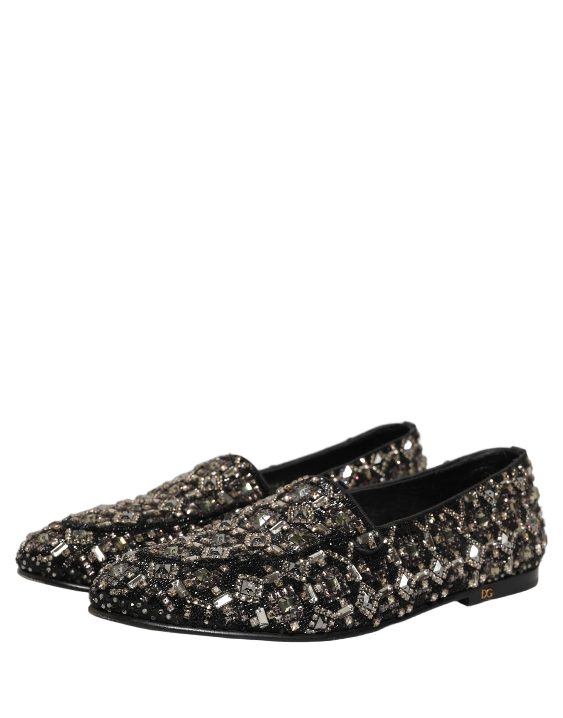 Dolce & Gabbana Black Crystal Embellished Dress Loafers Shoes - 4