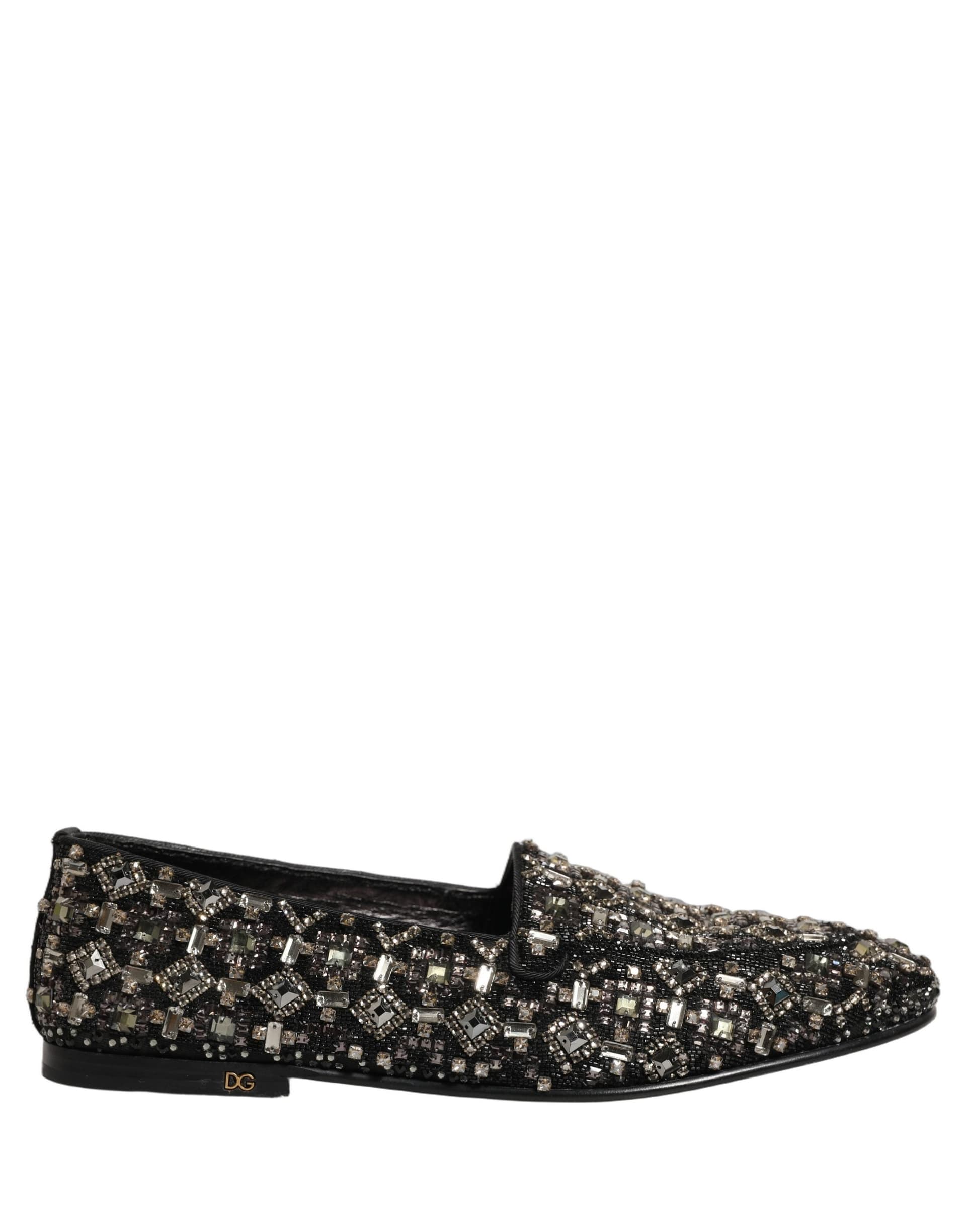 Dolce & Gabbana Black Crystal Embellished Dress Loafers Shoes - 7