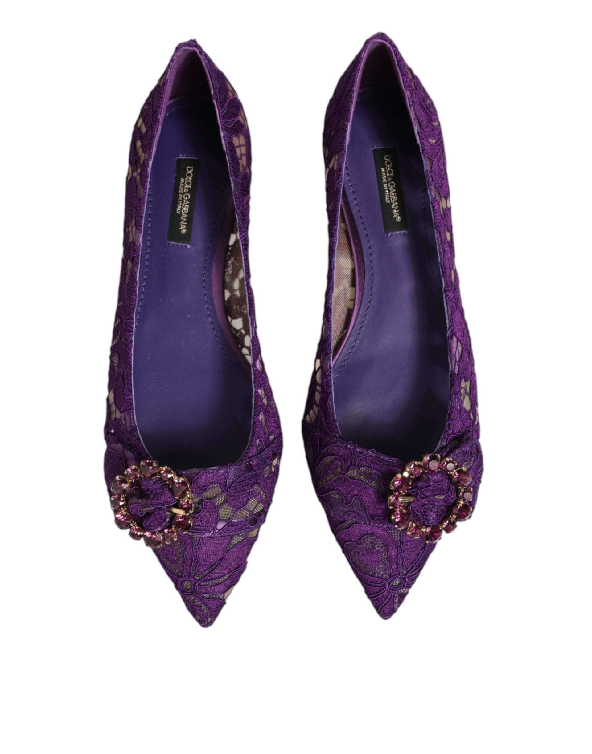 Dolce & Gabbana Purple Taormina Lace Crystals Flats Shoes - 2