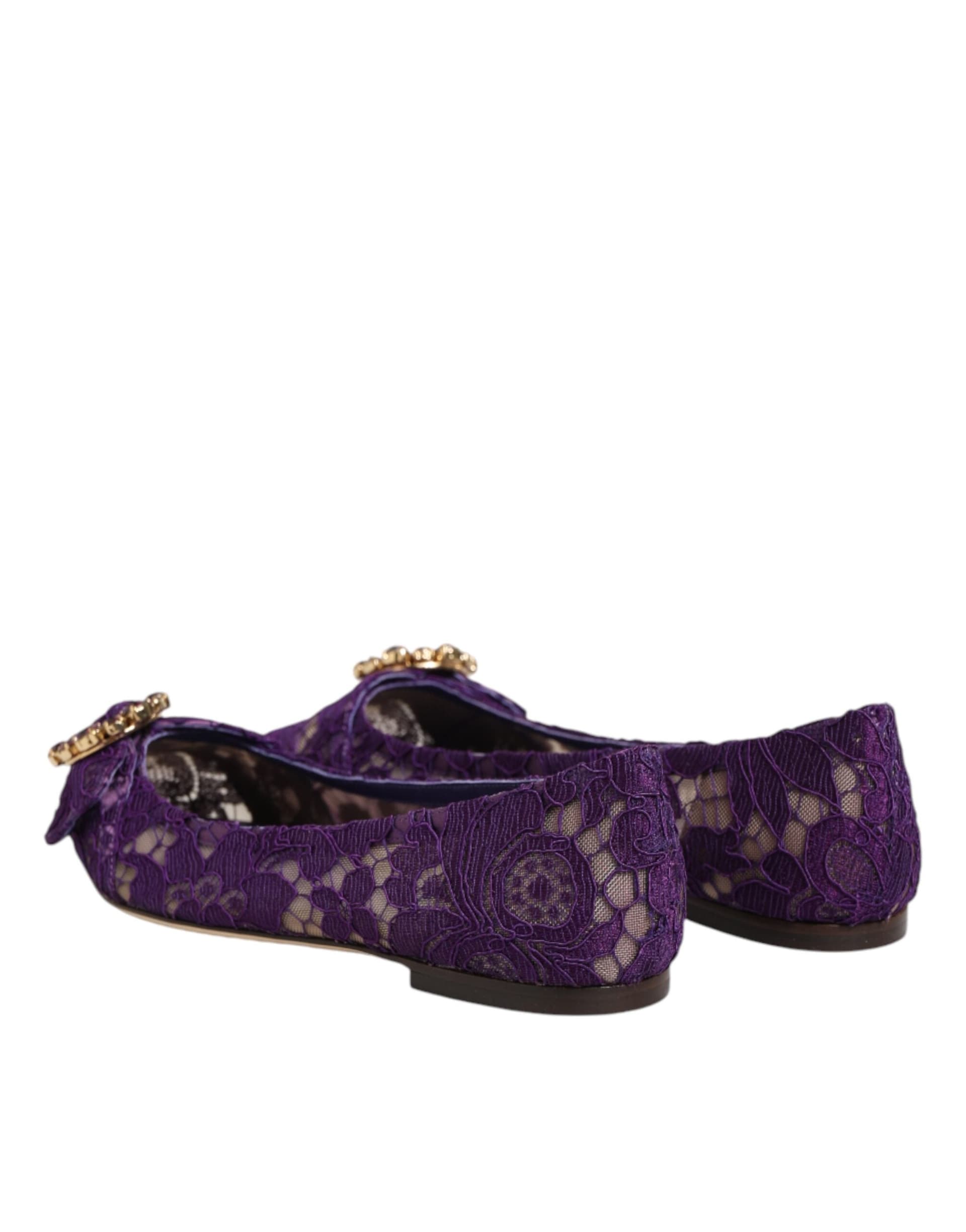 Dolce & Gabbana Purple Taormina Lace Crystals Flats Shoes - 4