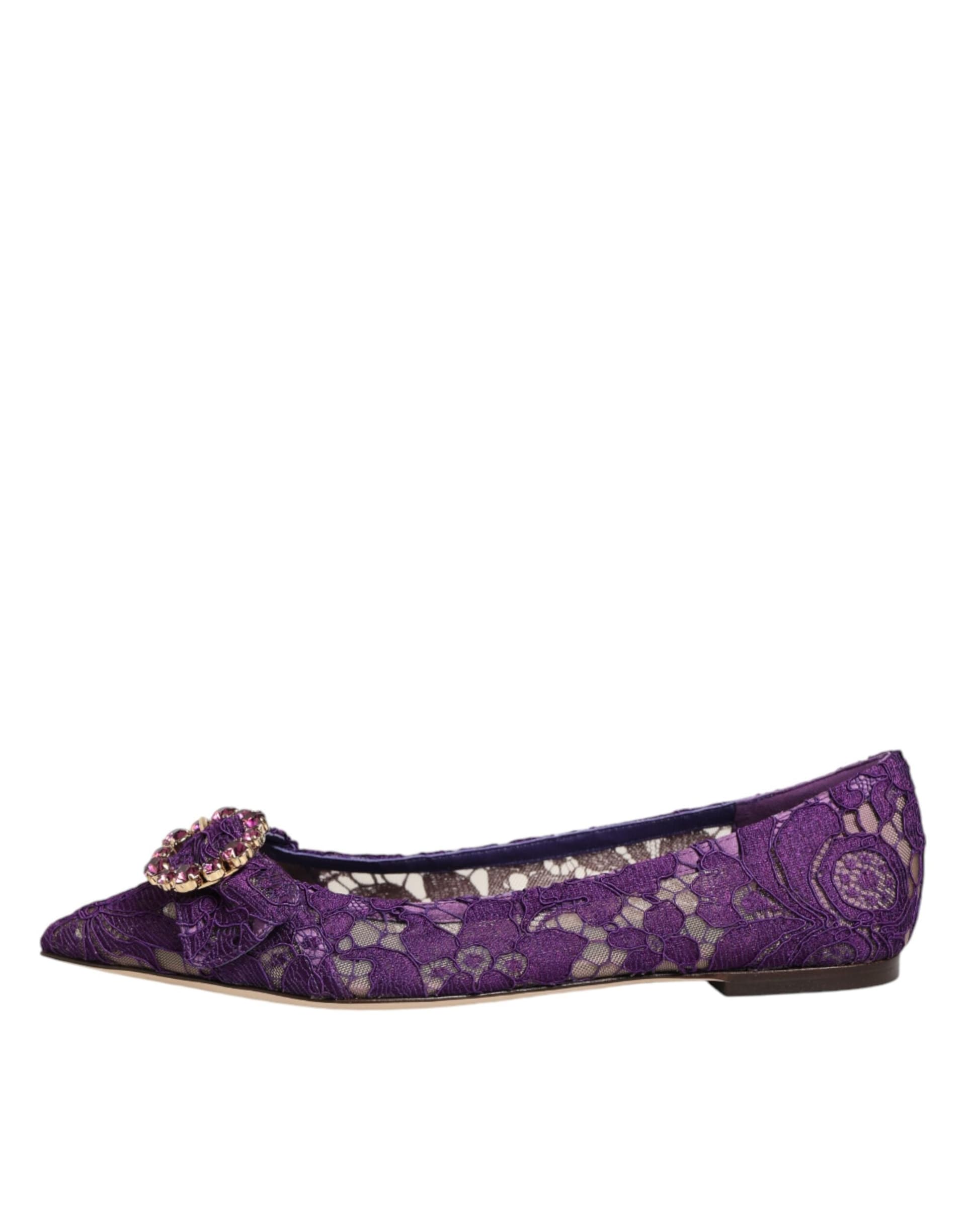 Dolce & Gabbana Purple Taormina Lace Crystals Flats Shoes - 5