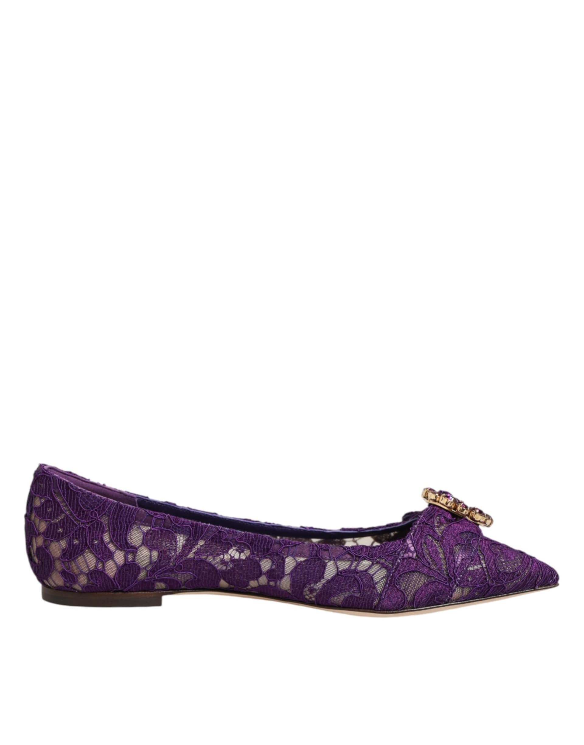 Dolce & Gabbana Purple Taormina Lace Crystals Flats Shoes - 7