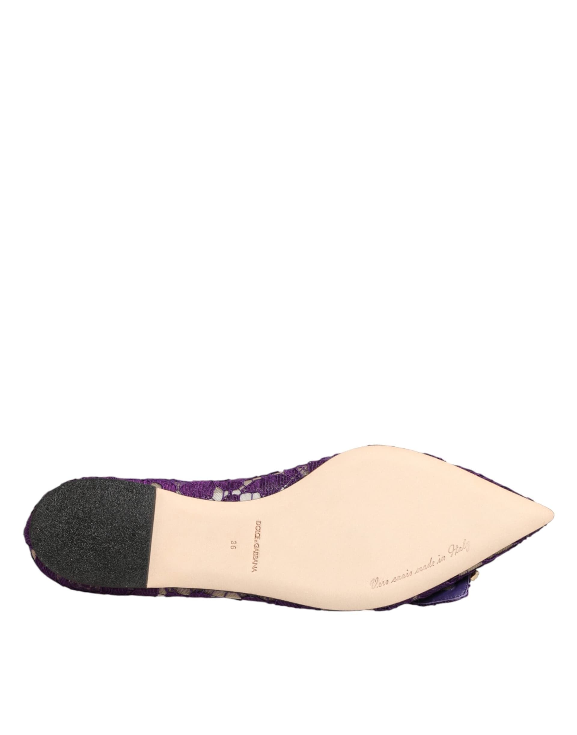 Dolce & Gabbana Purple Taormina Lace Crystals Flats Shoes - 8
