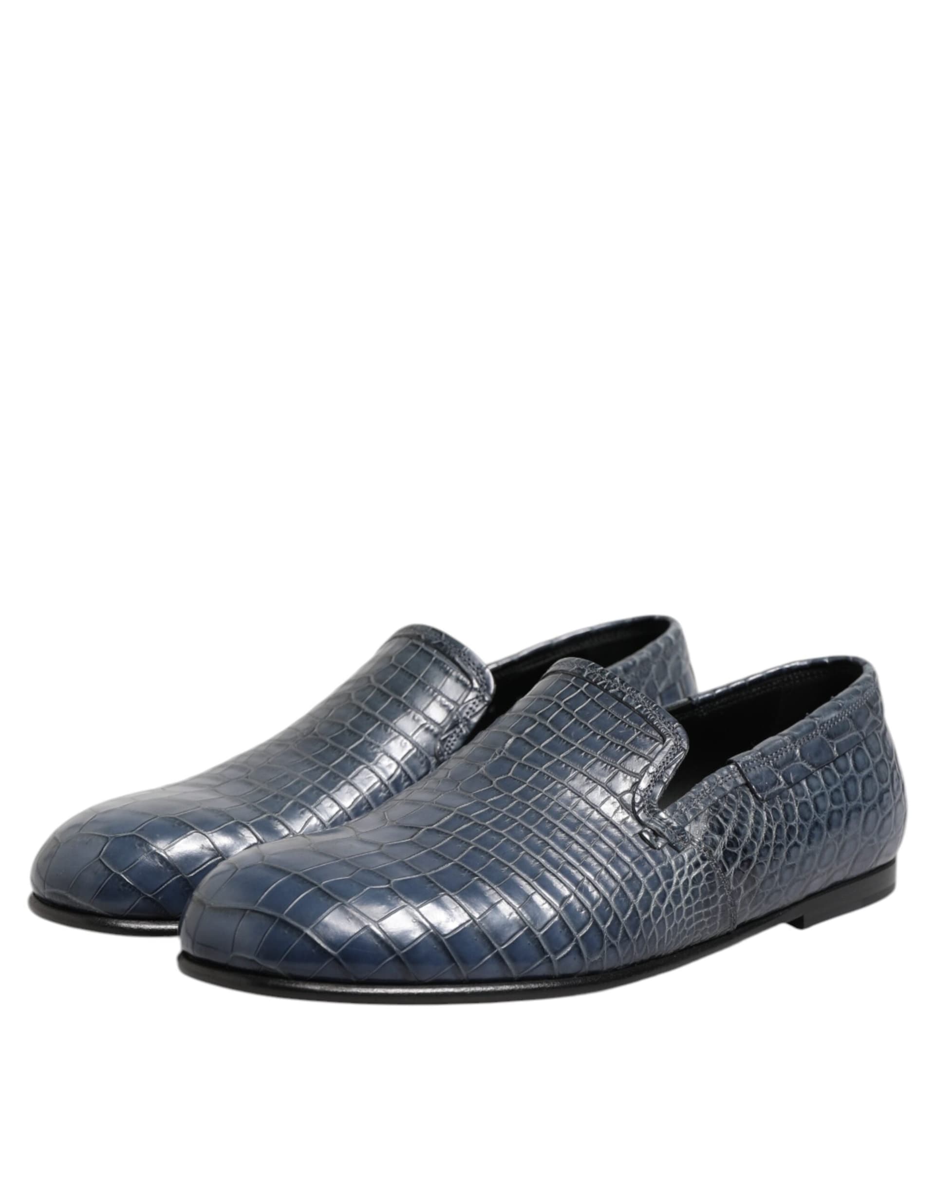 Dolce & Gabbana Blue Exotic Leather Slip On Loafers Men Dress Shoes - 3