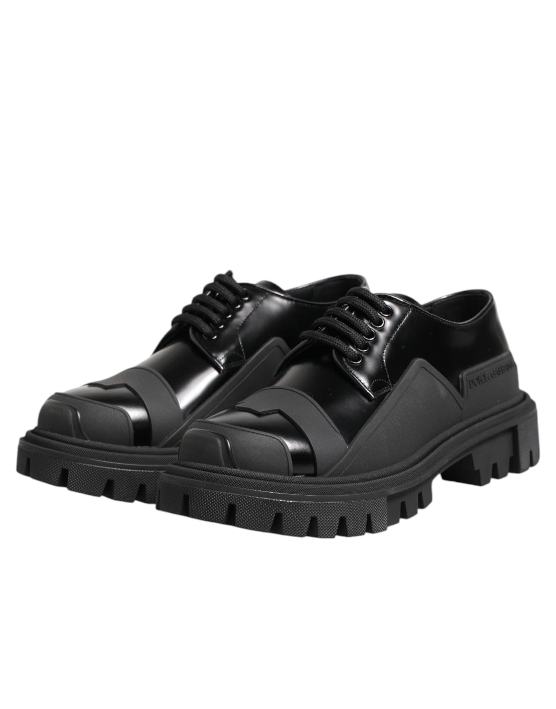 Dolce & Gabbana Black Patent Leather Trekking Derby Shoes - 3