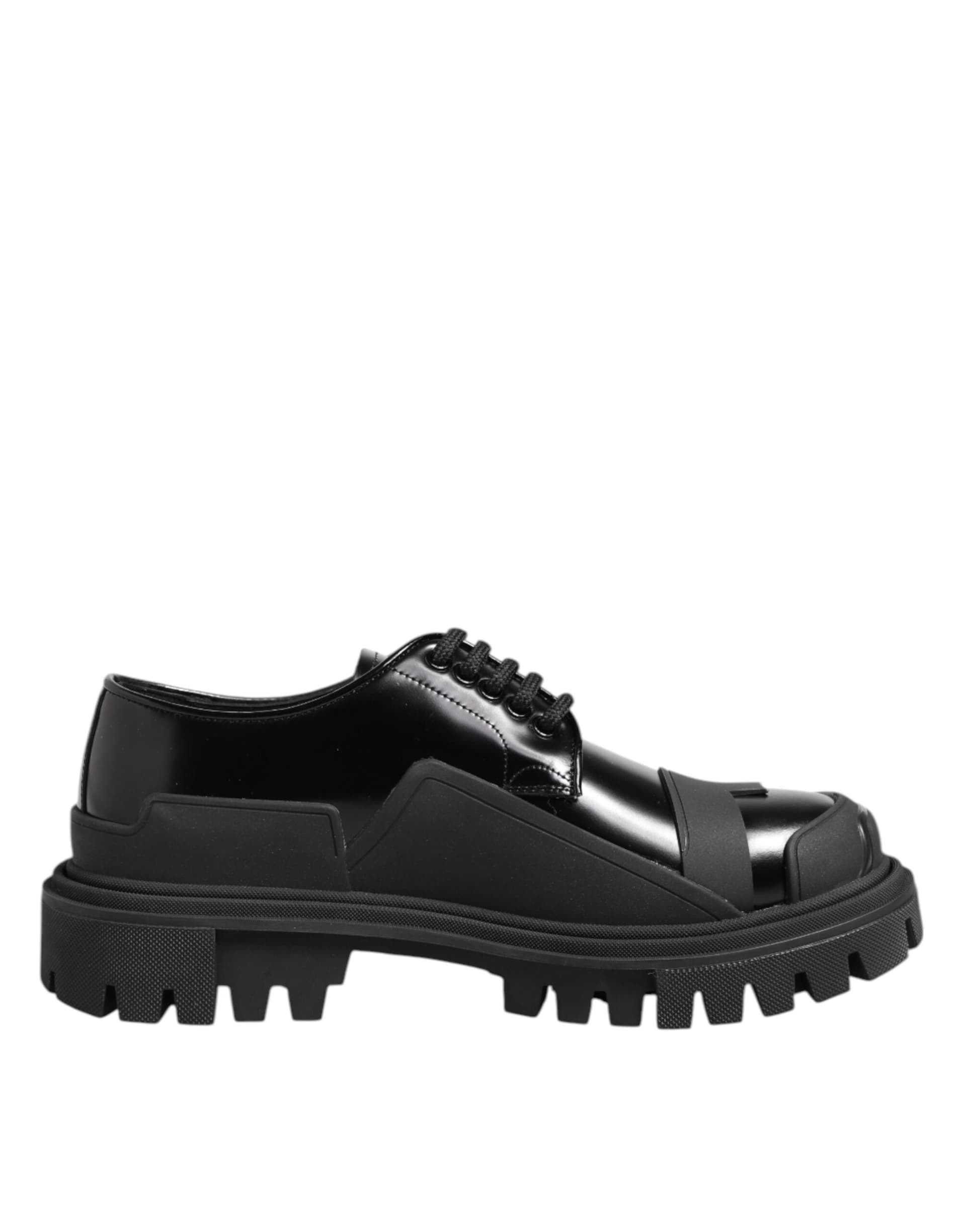 Dolce & Gabbana Black Patent Leather Trekking Derby Shoes - 7