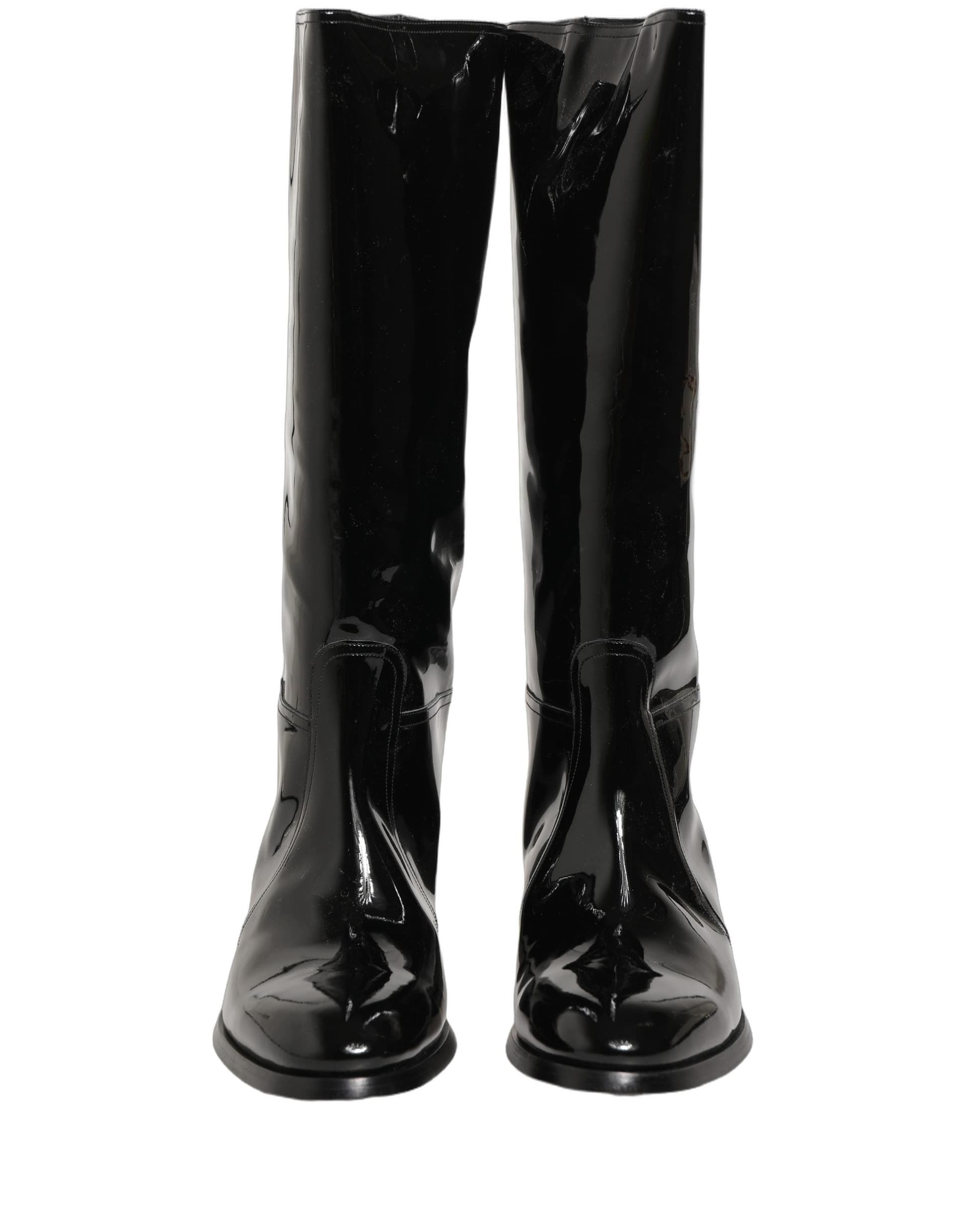 Dolce & Gabbana Black Leather Knee High Heels Boots Shoes - 2