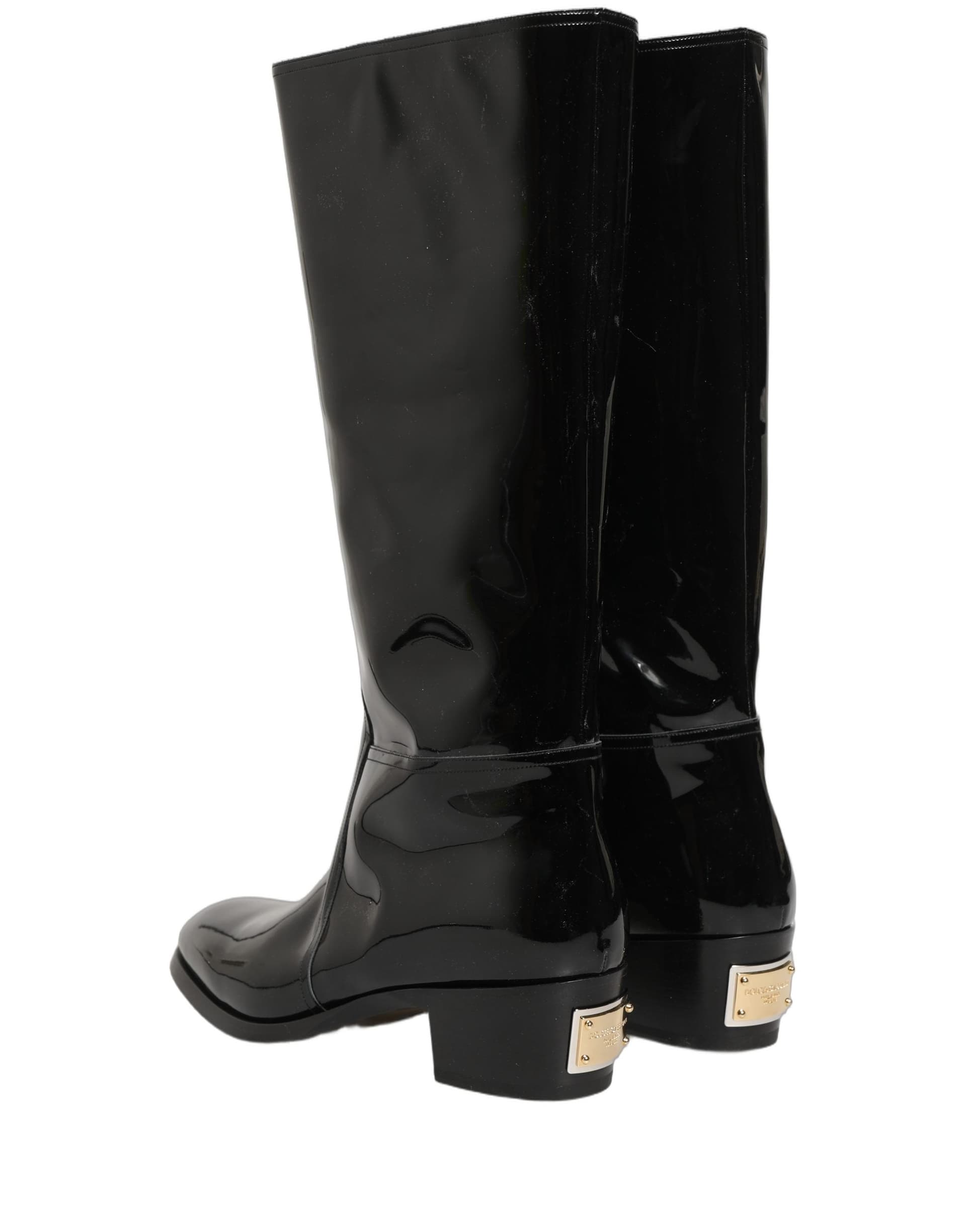 Dolce & Gabbana Black Leather Knee High Heels Boots Shoes - 4