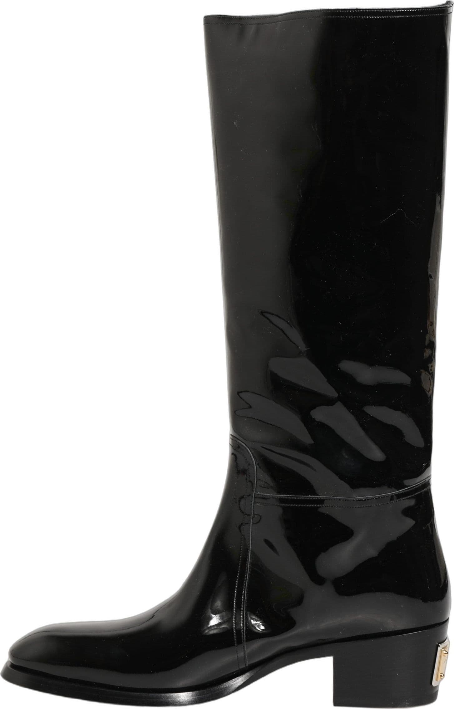 Dolce & Gabbana Black Leather Knee High Heels Boots Shoes - 5