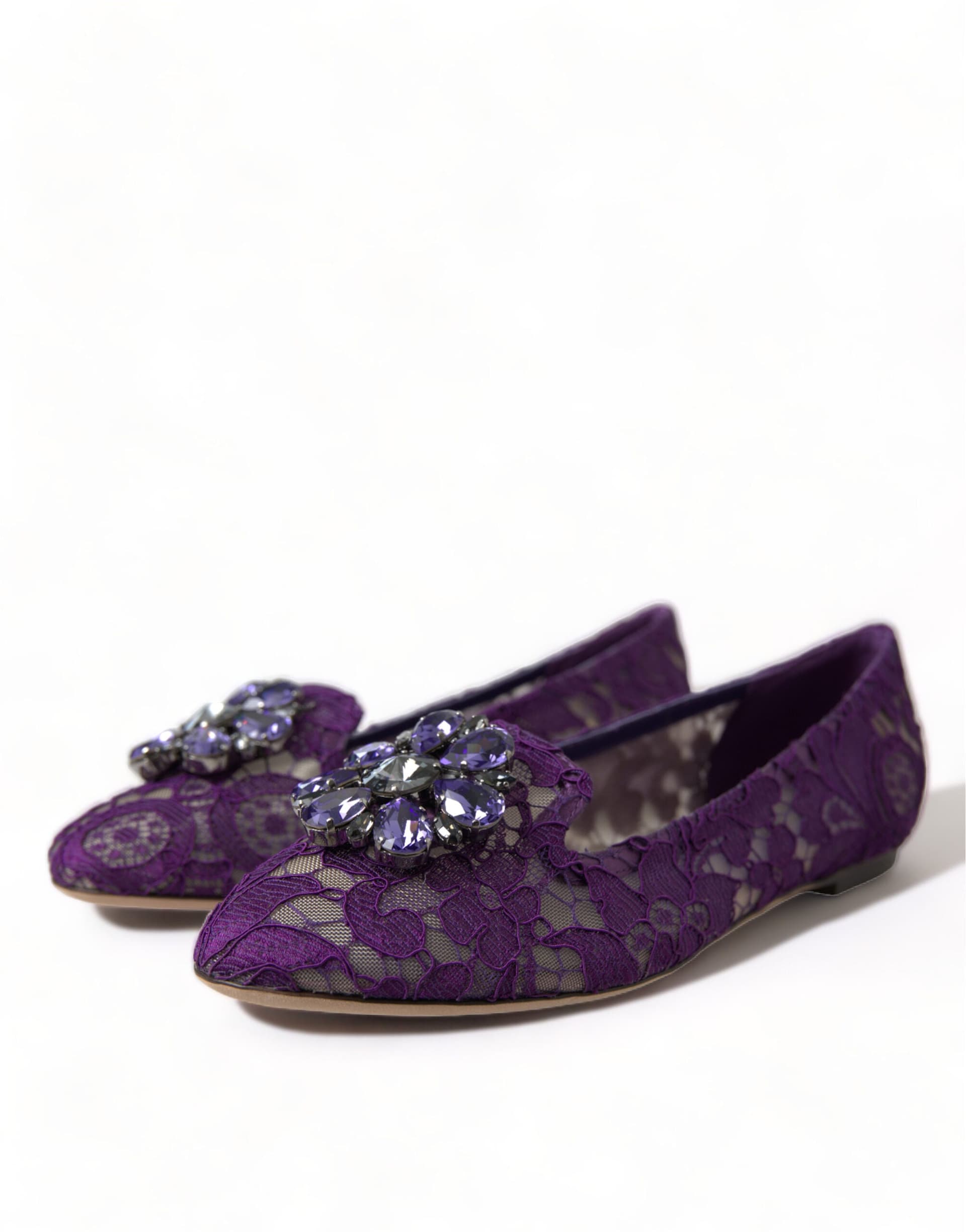 Dolce & Gabbana Purple Vally Taormina Lace Crystals Flats Shoes - 2