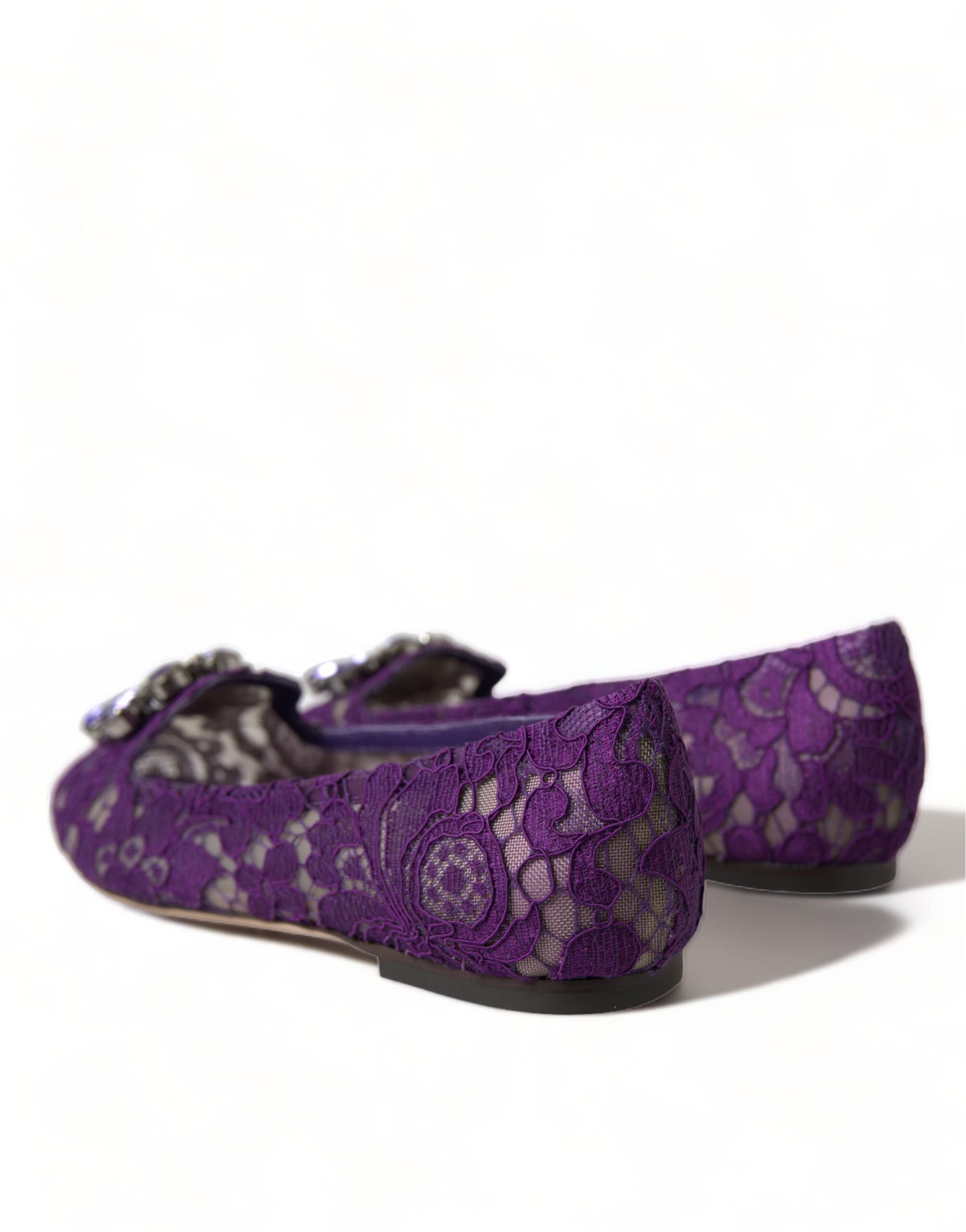 Dolce & Gabbana Purple Vally Taormina Lace Crystals Flats Shoes - 3