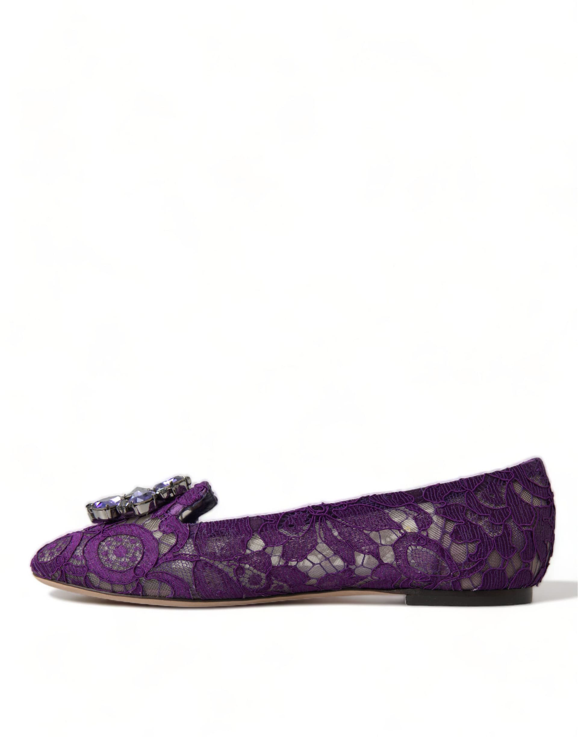 Dolce & Gabbana Purple Vally Taormina Lace Crystals Flats Shoes - 4