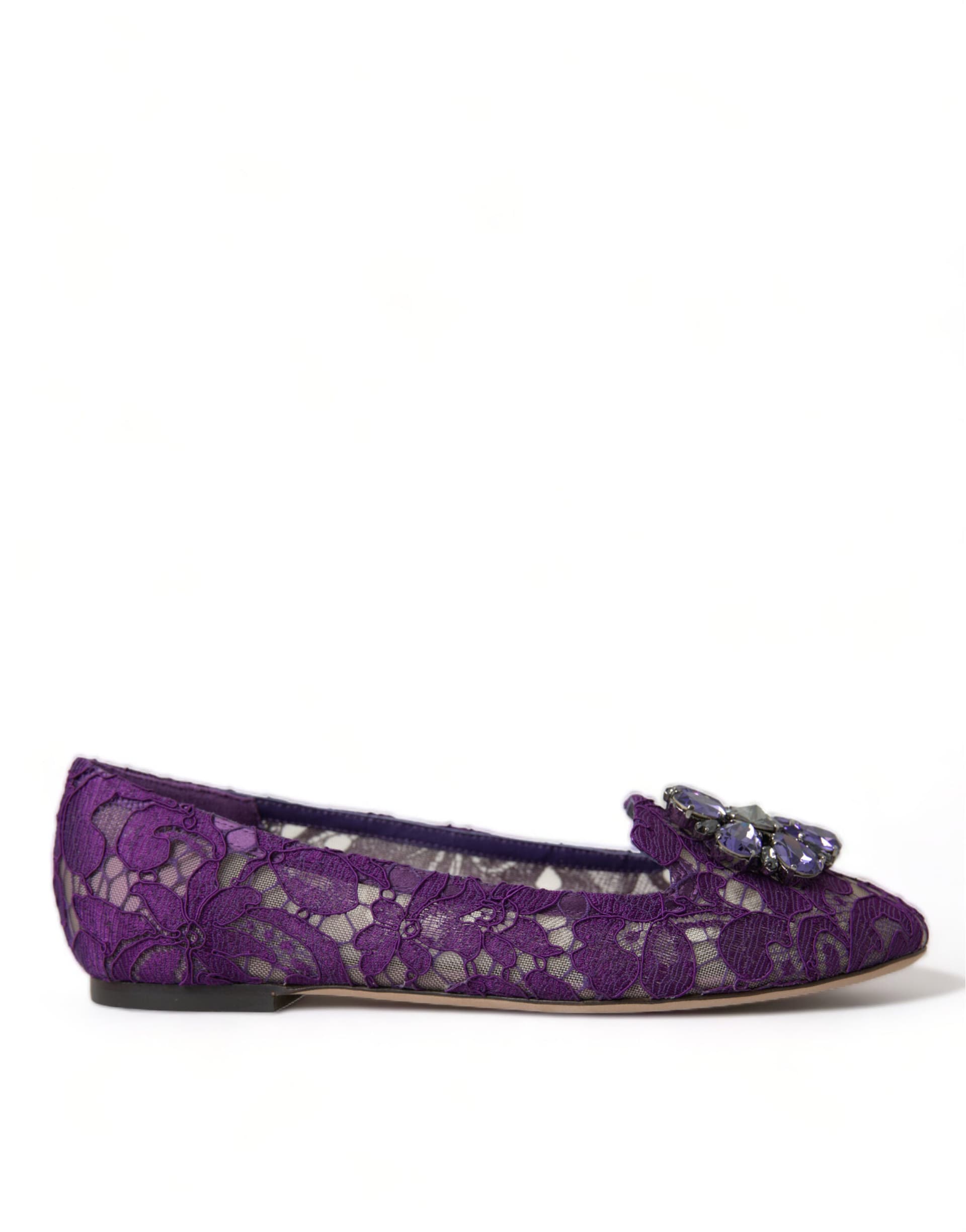 Dolce & Gabbana Purple Vally Taormina Lace Crystals Flats Shoes - 5