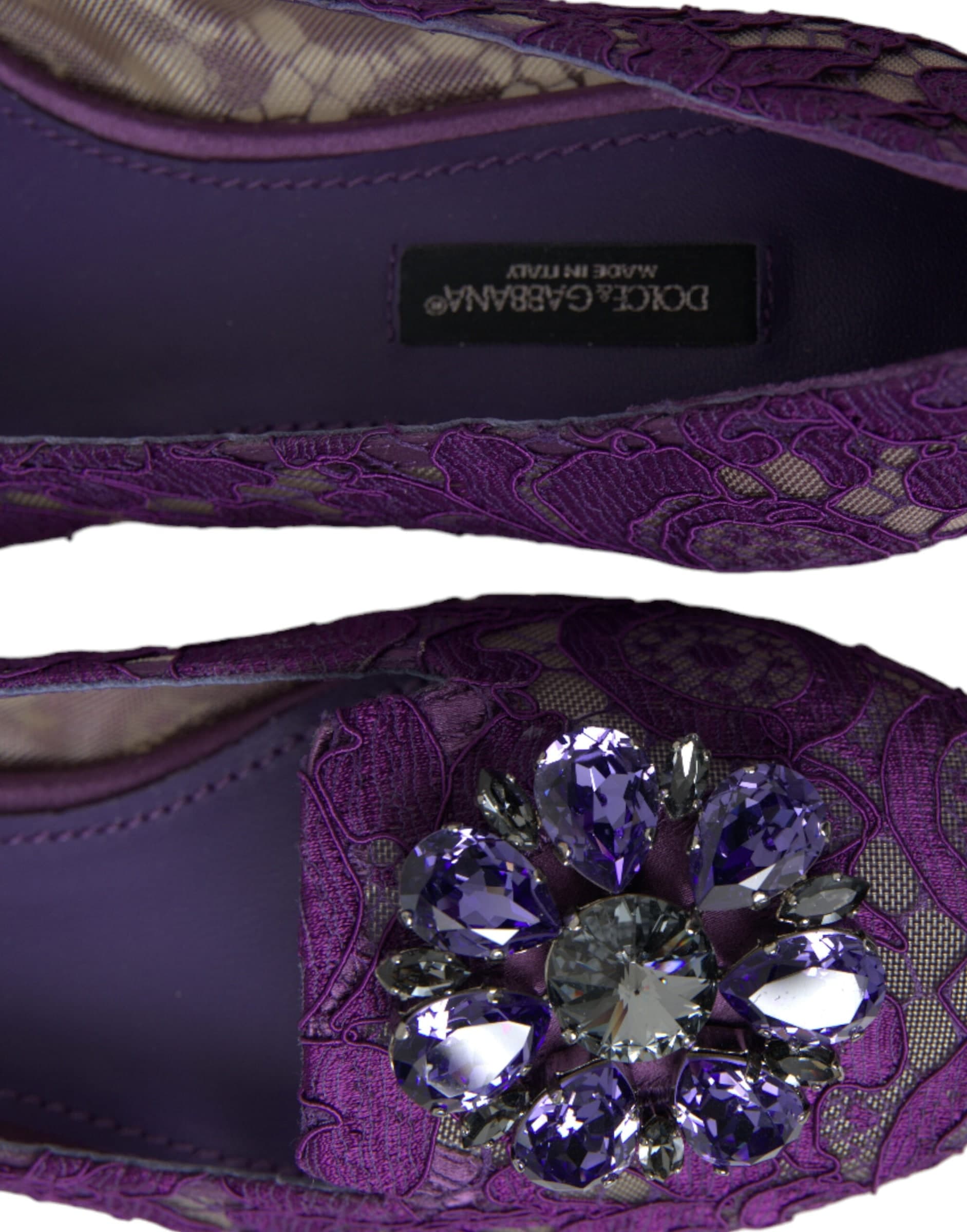 Dolce & Gabbana Purple Vally Taormina Lace Crystals Flats Shoes - 7