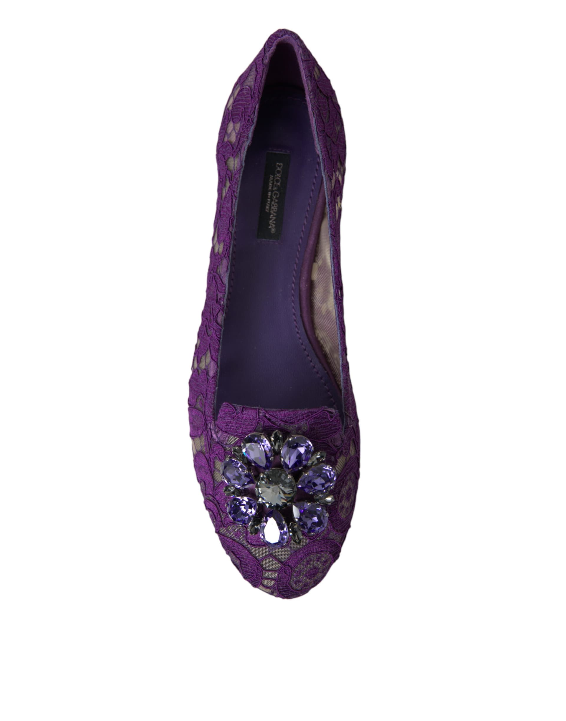 Dolce & Gabbana Purple Vally Taormina Lace Crystals Flats Shoes - 8