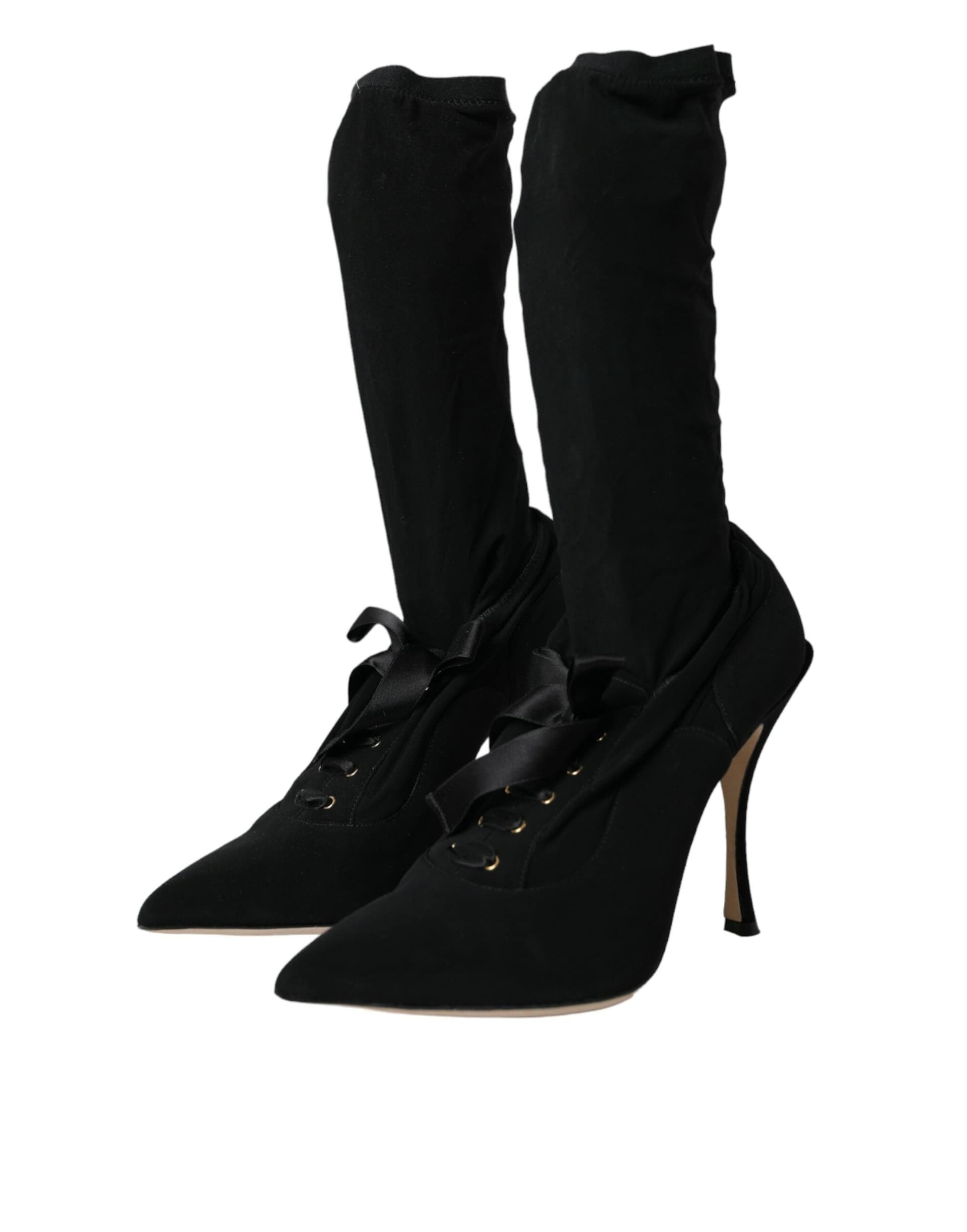Dolce & Gabbana Black Stiletto Heels Mid Calf Boots Shoes - 2