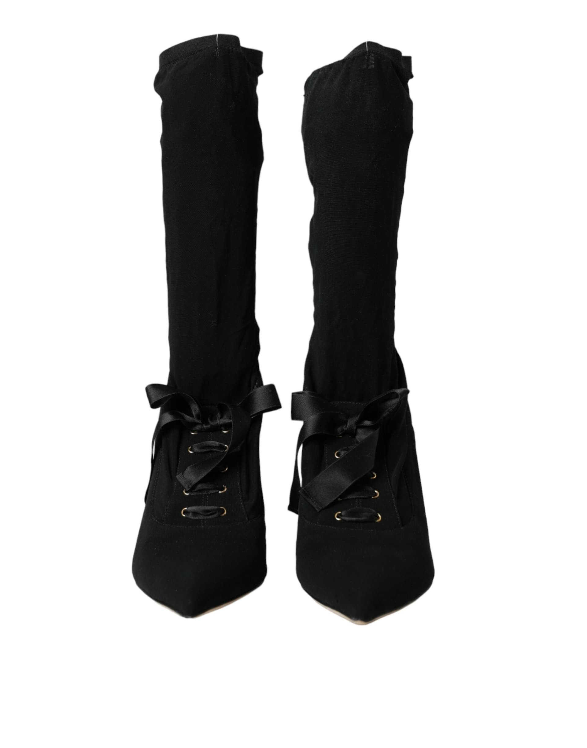 Dolce & Gabbana Black Stiletto Heels Mid Calf Boots Shoes - 3