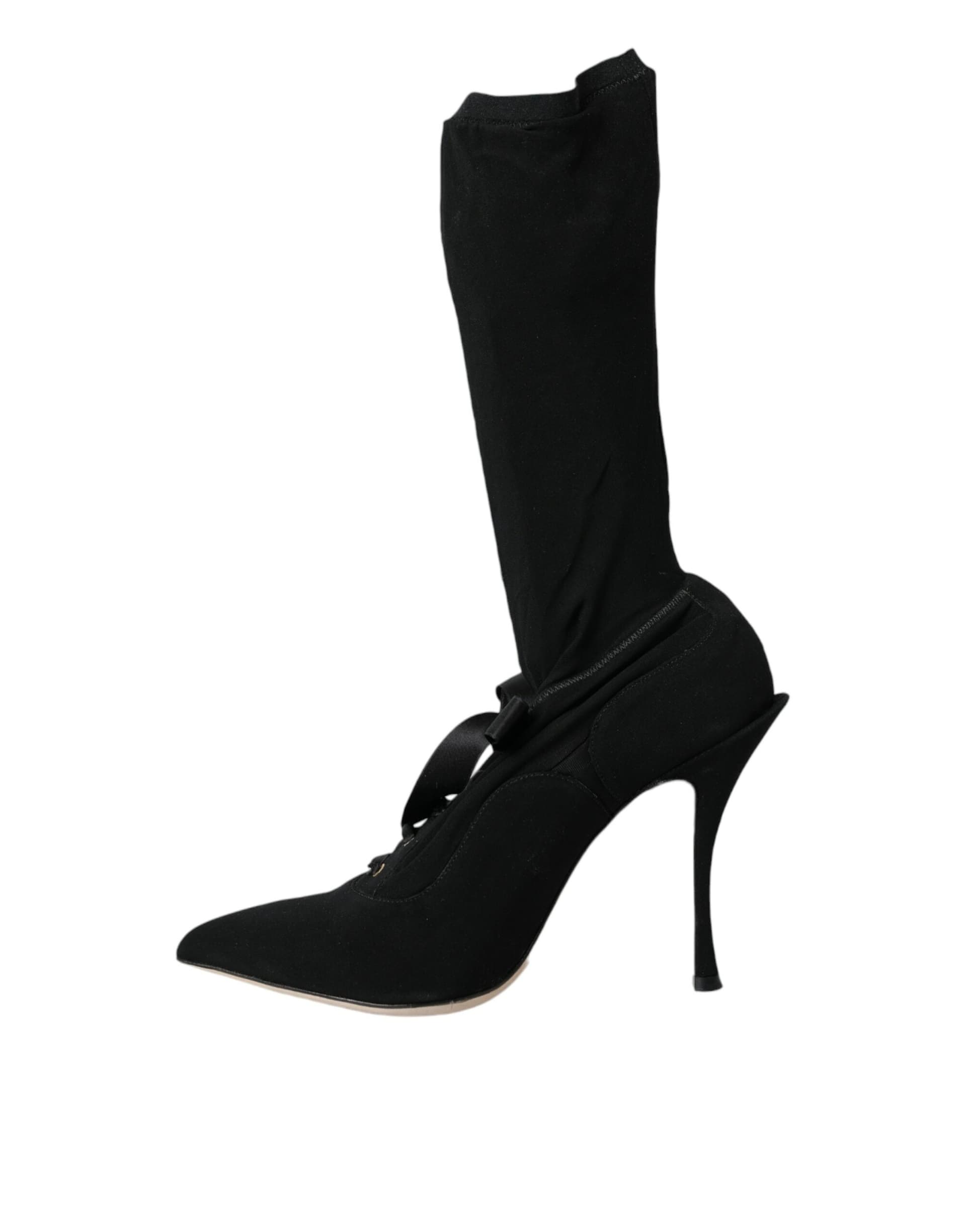 Dolce & Gabbana Black Stiletto Heels Mid Calf Boots Shoes - 4