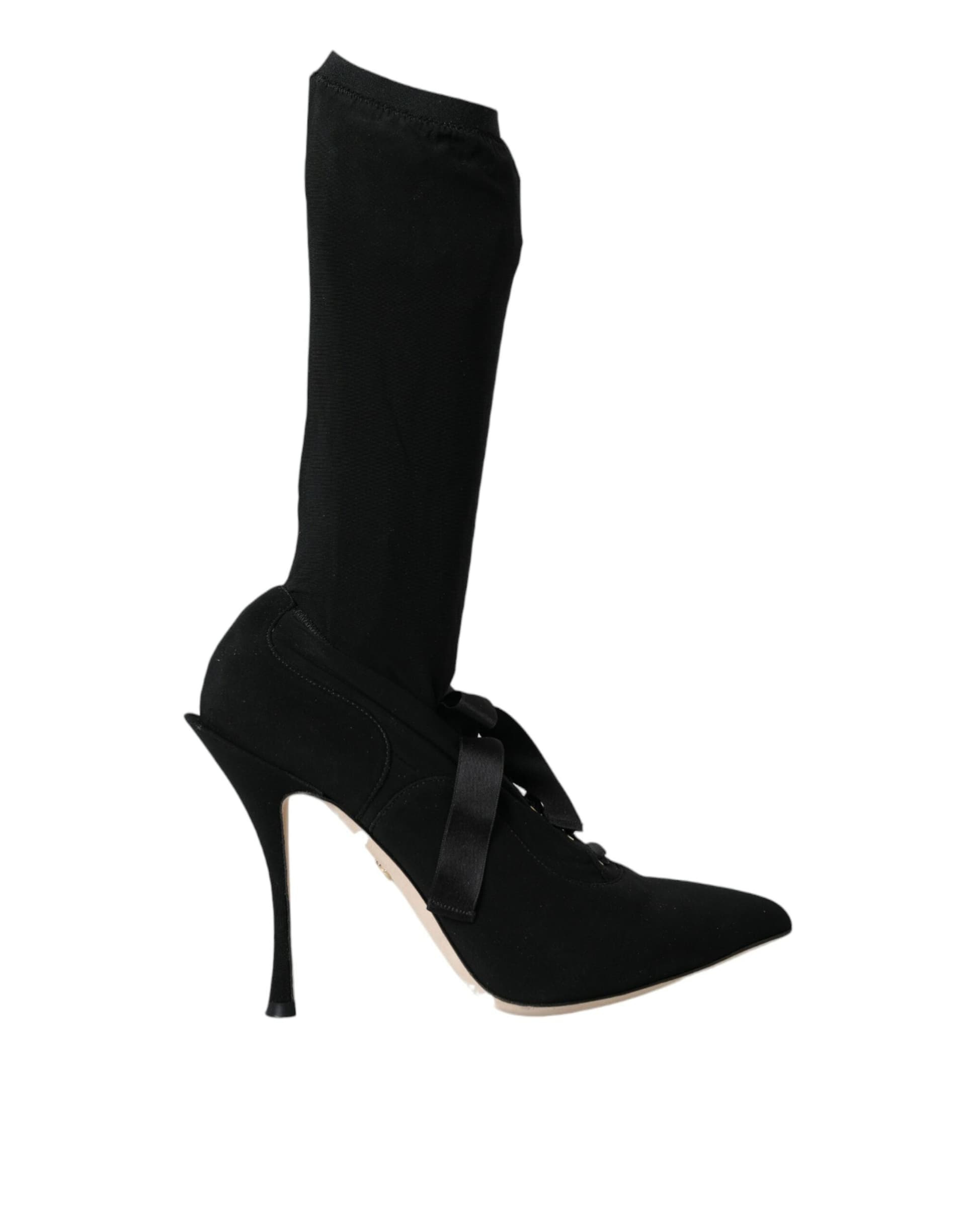 Dolce & Gabbana Black Stiletto Heels Mid Calf Boots Shoes - 5