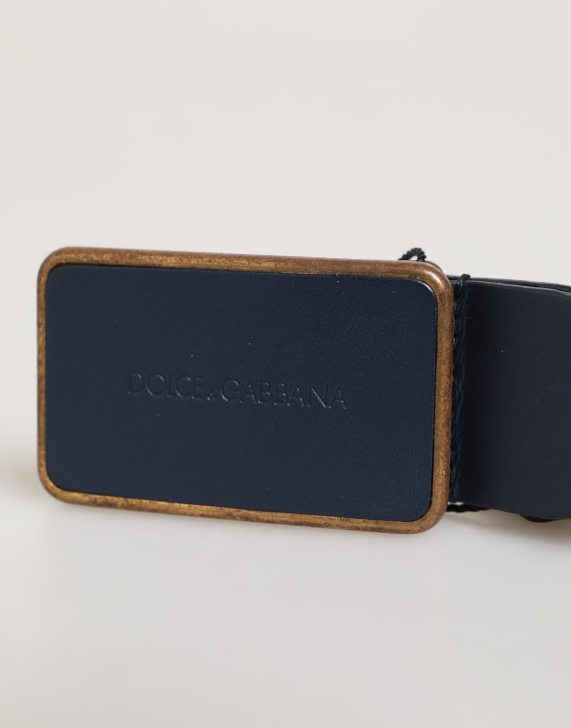 Dolce & Gabbana Blue Leather Classic Metal Logo Buckle Belt - 2