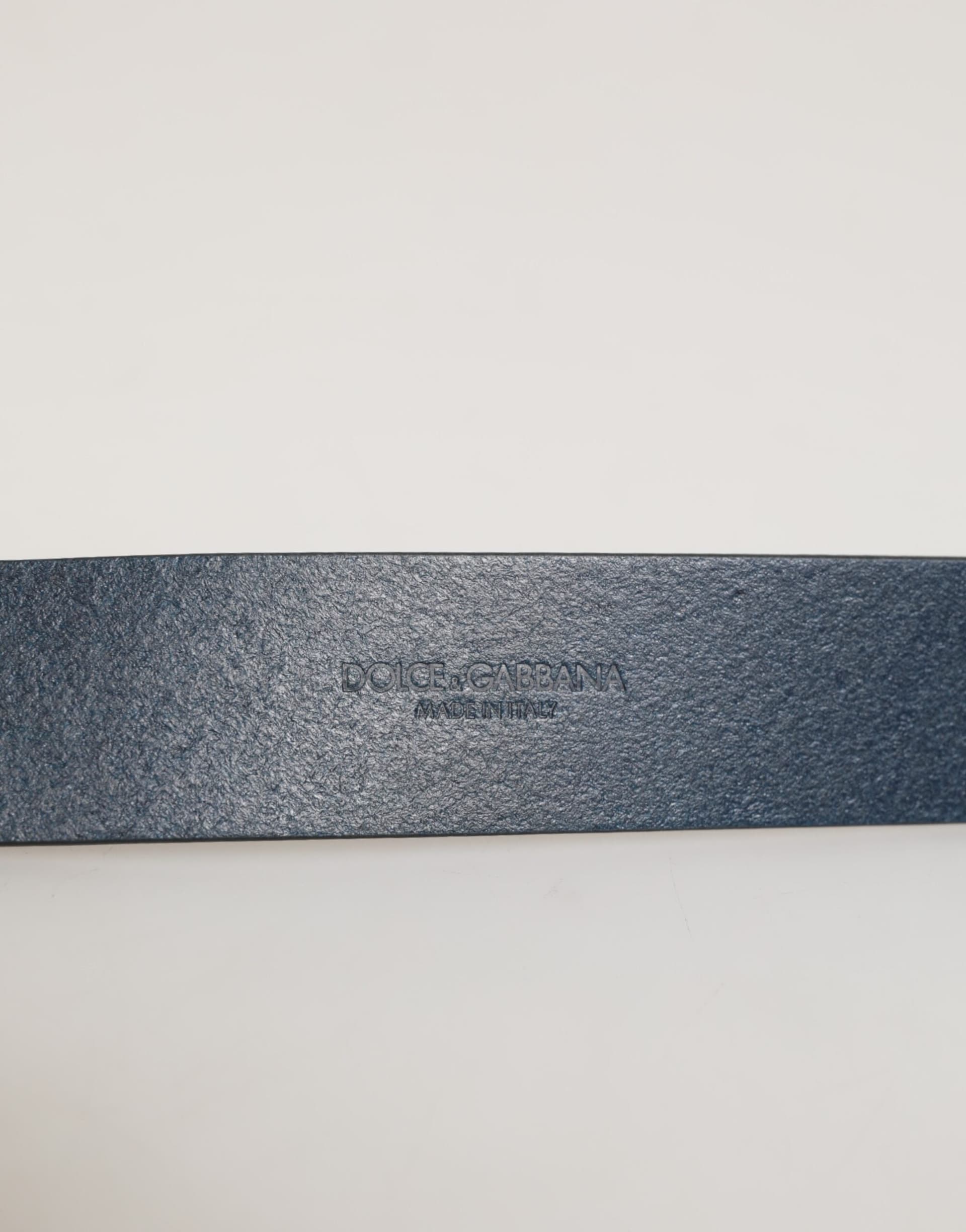 Dolce & Gabbana Blue Leather Classic Metal Logo Buckle Belt - 3