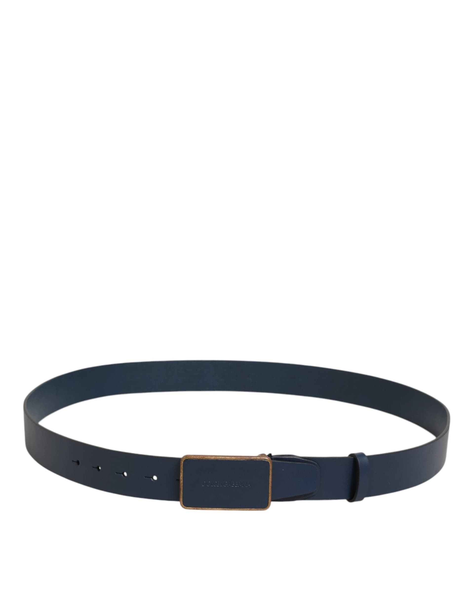 Dolce & Gabbana Blue Leather Classic Metal Logo Buckle Belt - 4