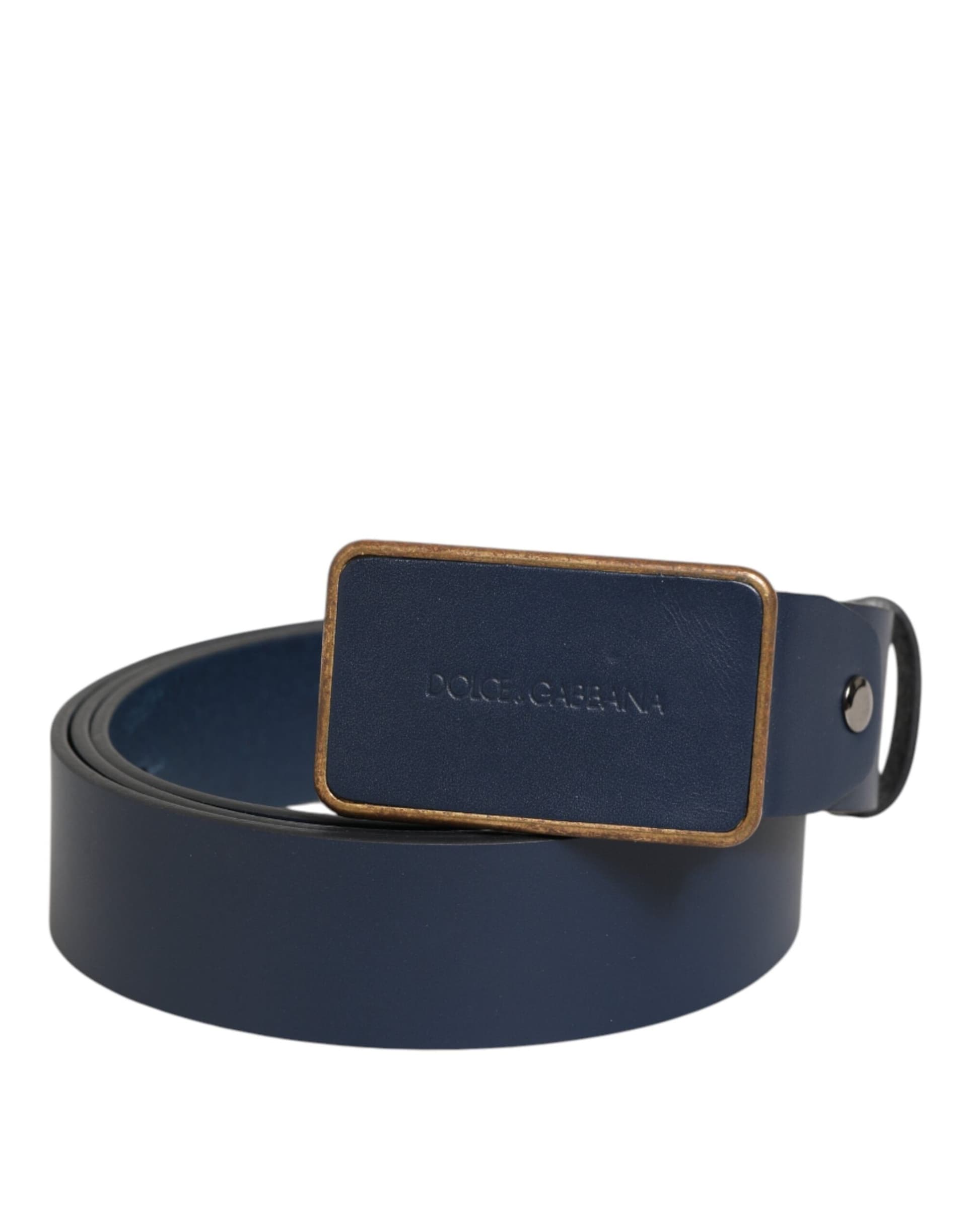 Dolce & Gabbana Blue Leather Classic Metal Logo Buckle Belt - 5