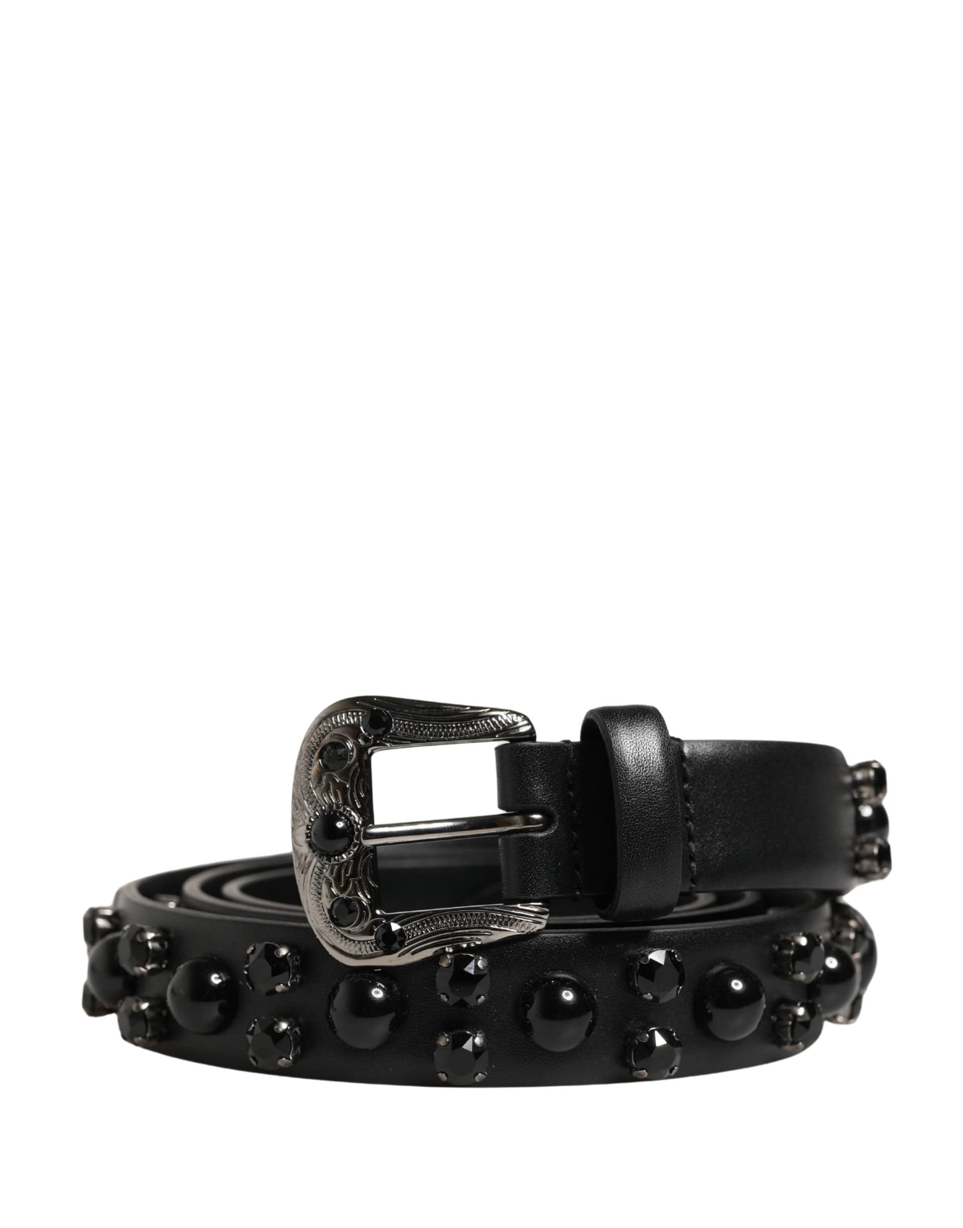 Dolce & Gabbana Men Black Calf Embellished Metal Buckle Belt - 2