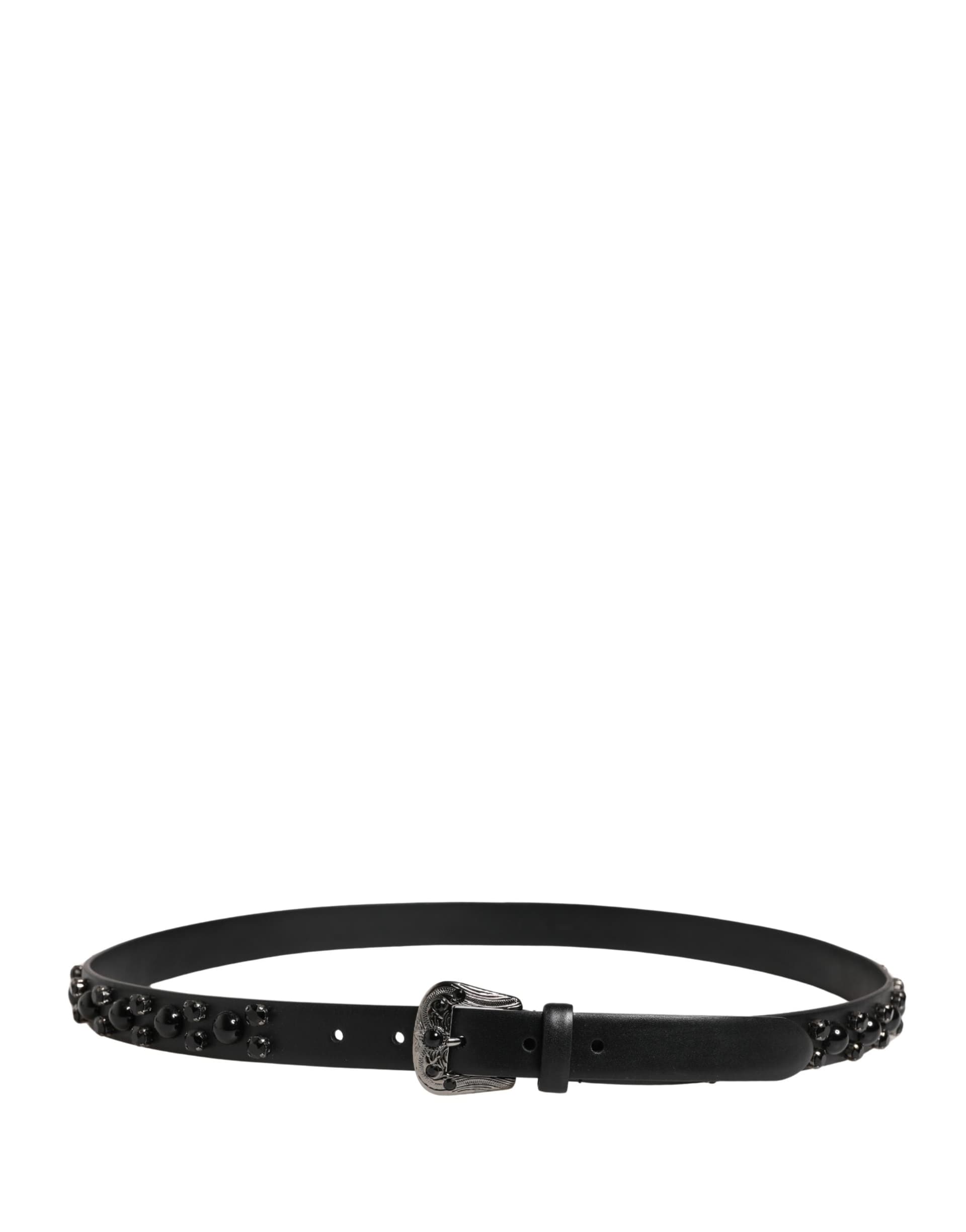 Dolce & Gabbana Men Black Calf Embellished Metal Buckle Belt - 3