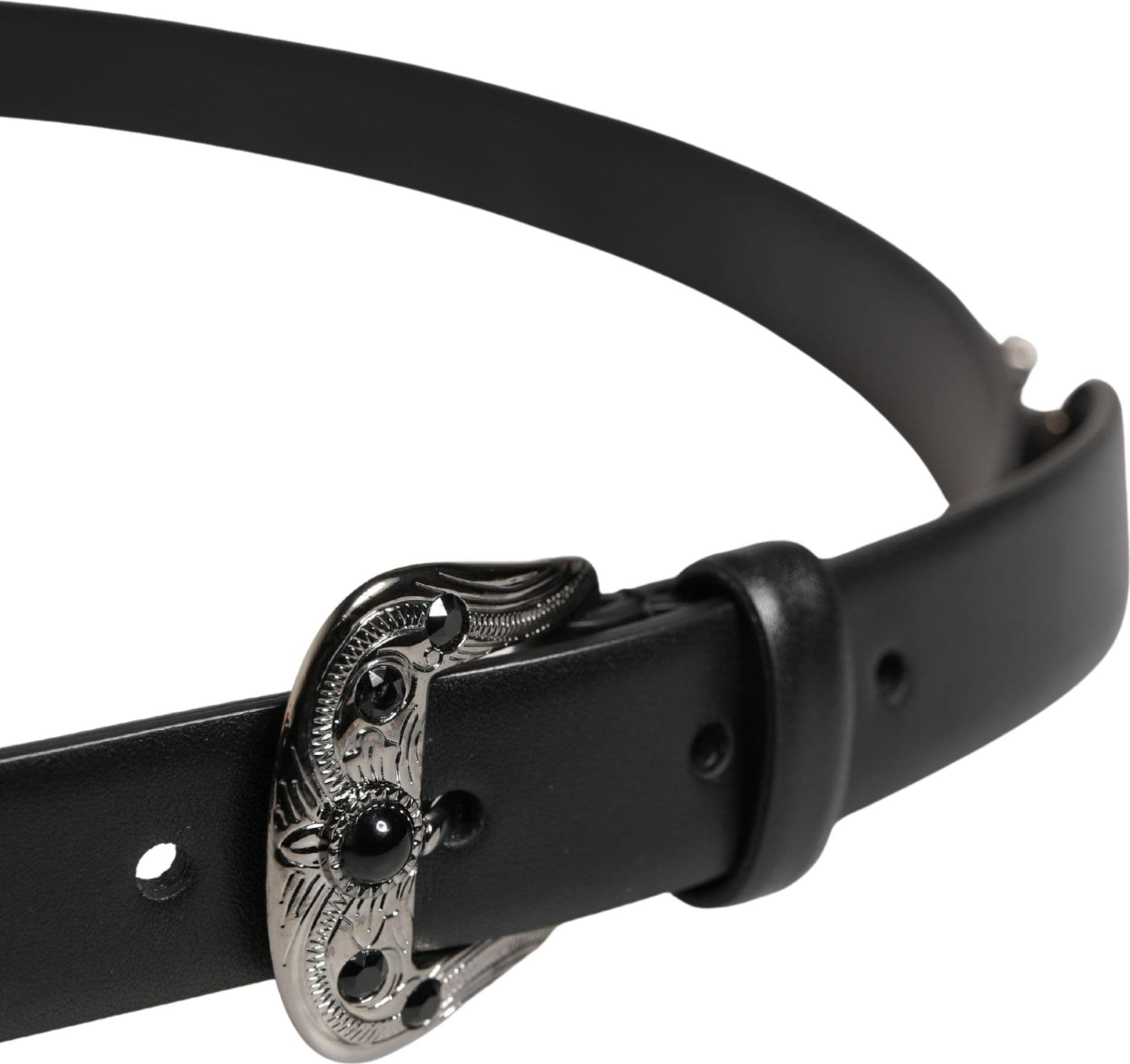 Dolce & Gabbana Men Black Calf Embellished Metal Buckle Belt - 4