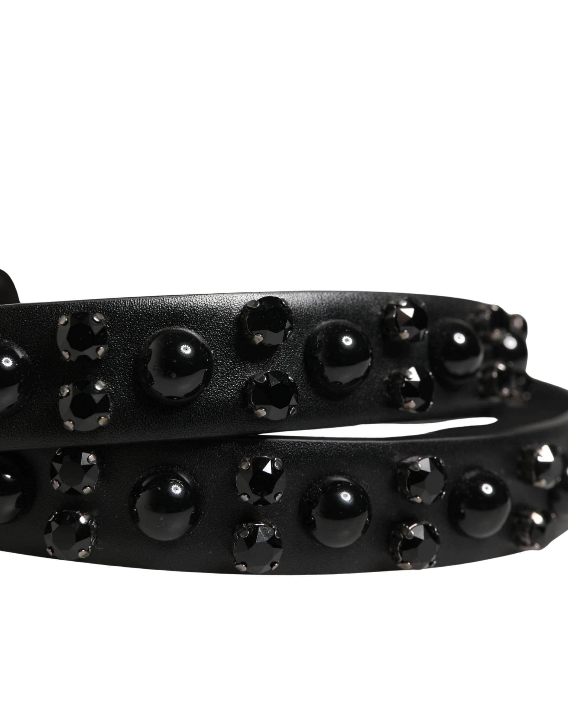 Dolce & Gabbana Men Black Calf Embellished Metal Buckle Belt - 5