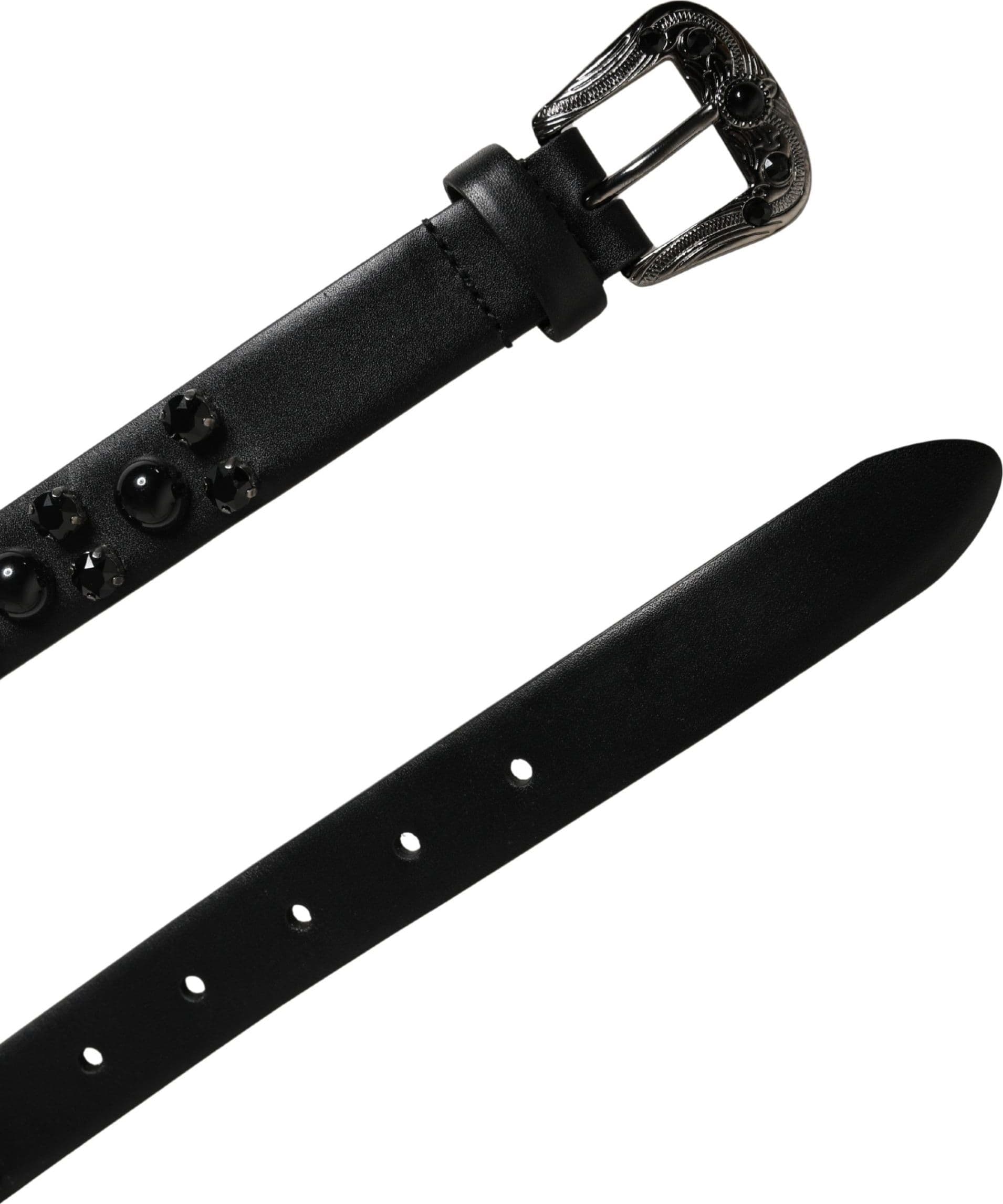 Dolce & Gabbana Men Black Calf Embellished Metal Buckle Belt - 7