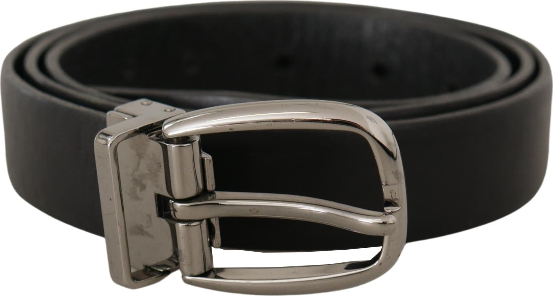 Dolce & Gabbana Black Leather Chrome Logo Metal Buckle Belt - 2