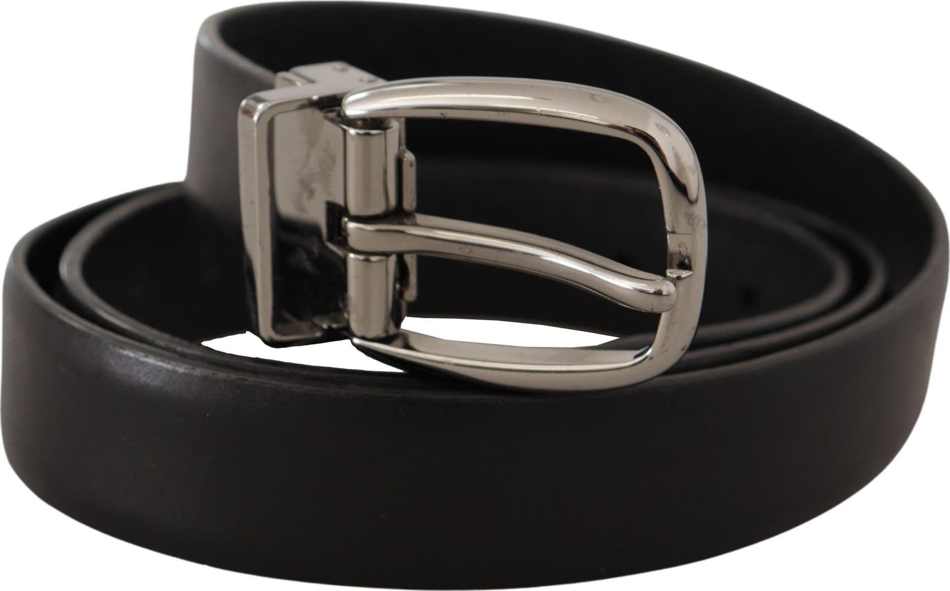 Dolce & Gabbana Black Leather Chrome Logo Metal Buckle Belt - 3