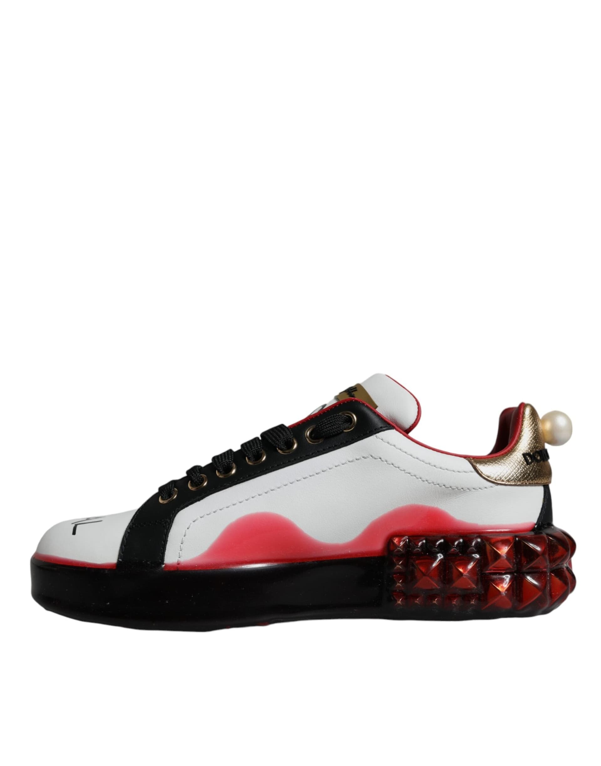Dolce & Gabbana White Red Crystals Leather Portofino Sneakers Shoes - 4