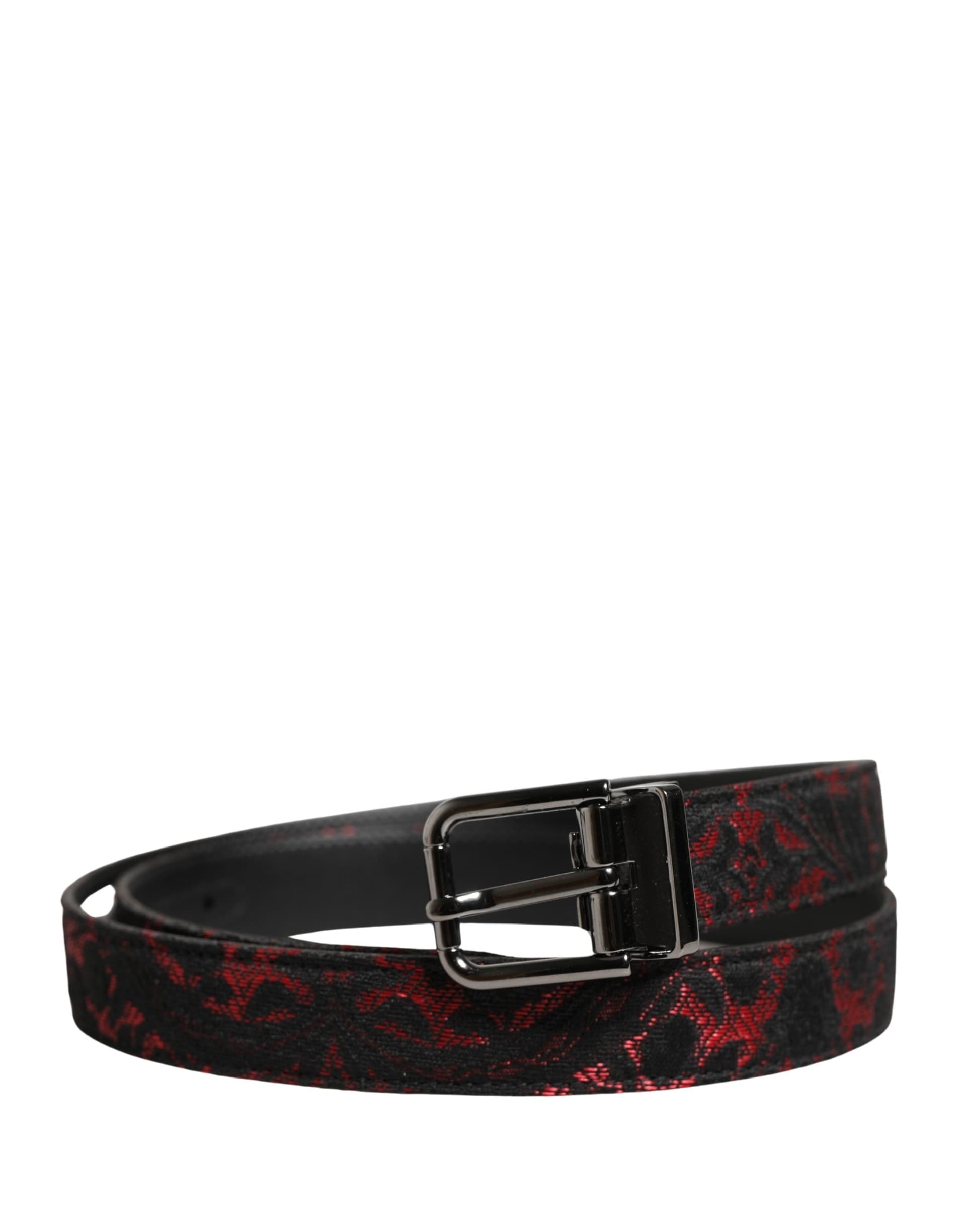 Dolce & Gabbana Black Red Polyester Silver Metal Buckle Belt - 2
