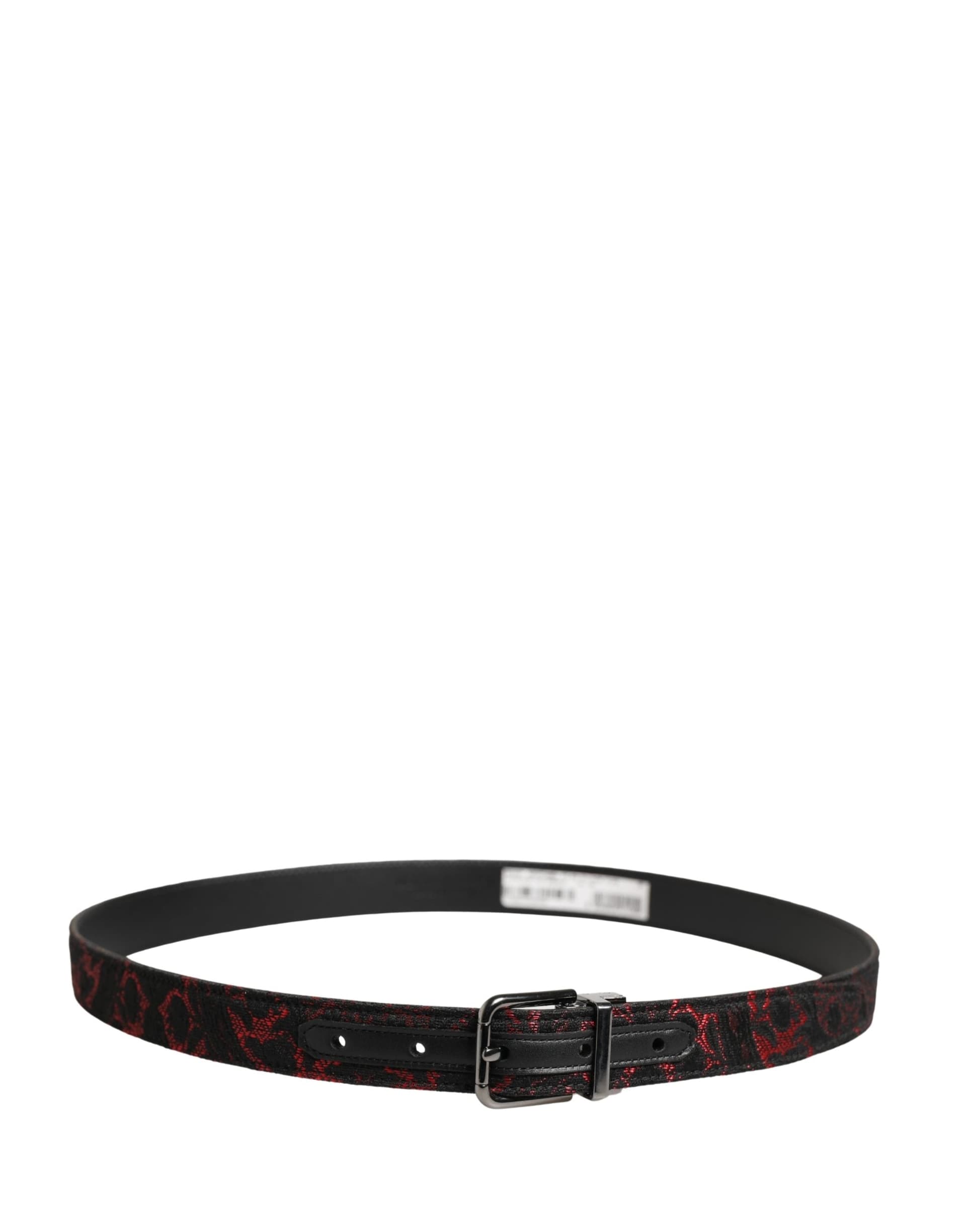 Dolce & Gabbana Black Red Polyester Silver Metal Buckle Belt - 3