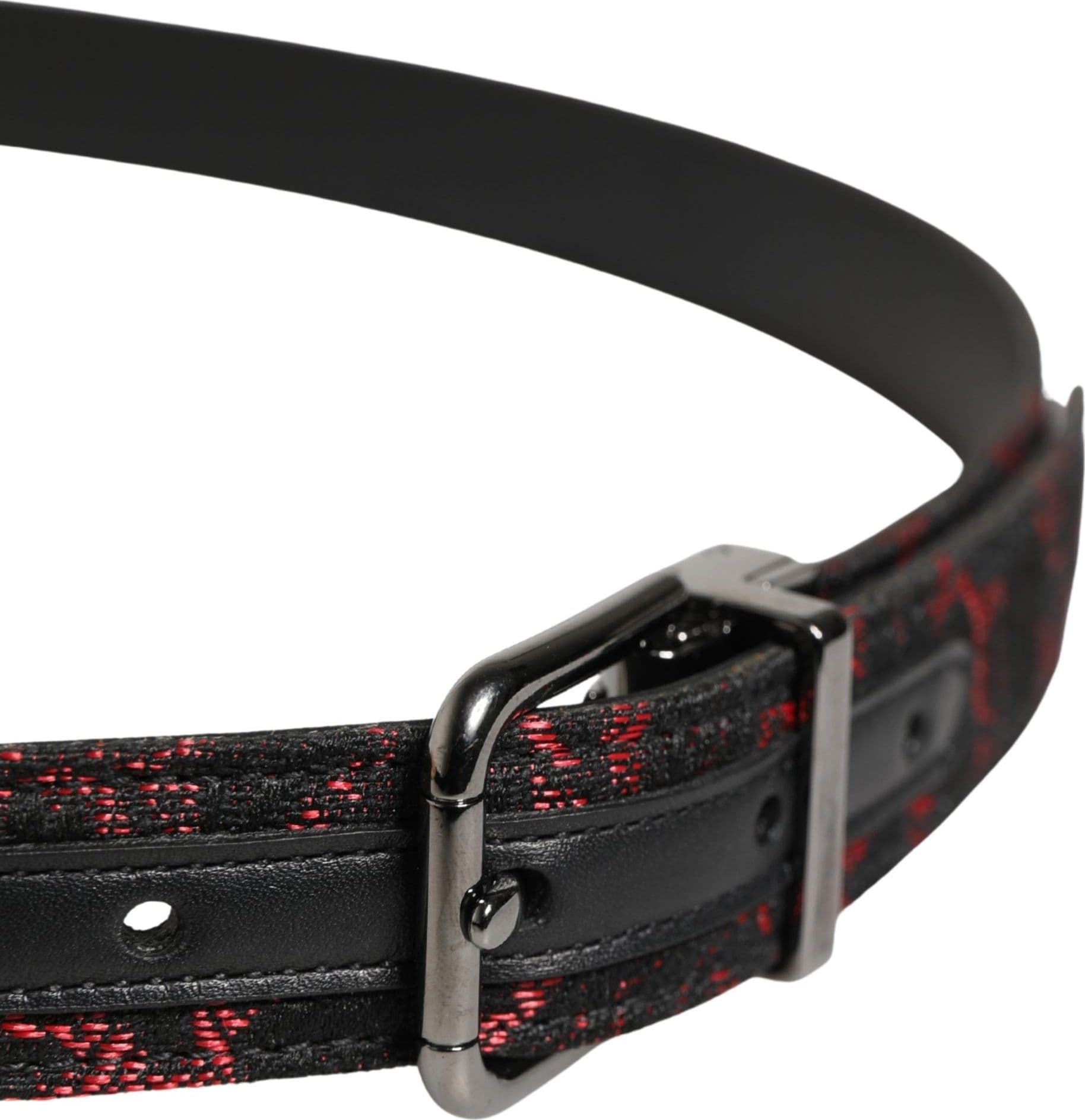 Dolce & Gabbana Black Red Polyester Silver Metal Buckle Belt - 4