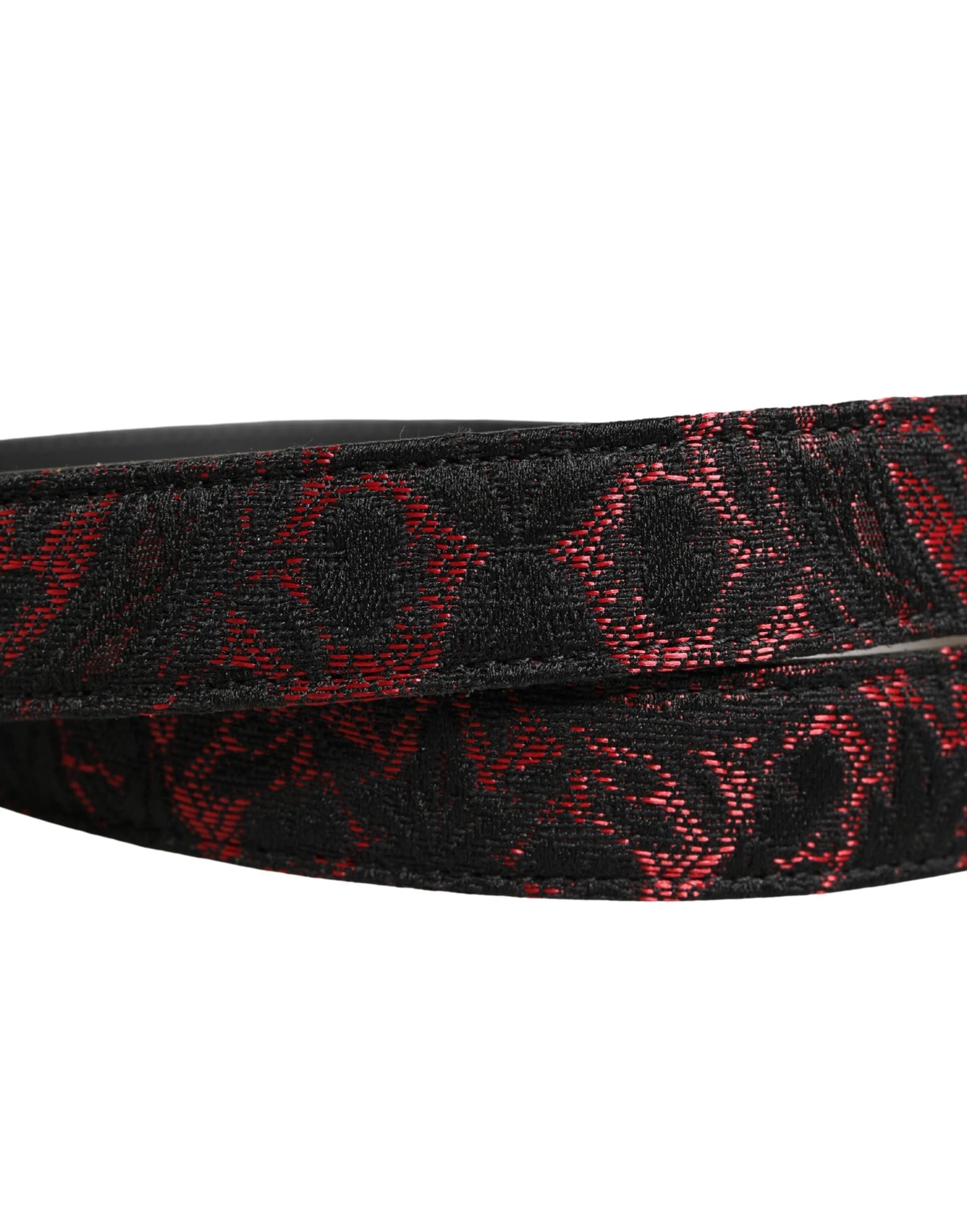 Dolce & Gabbana Black Red Polyester Silver Metal Buckle Belt - 5