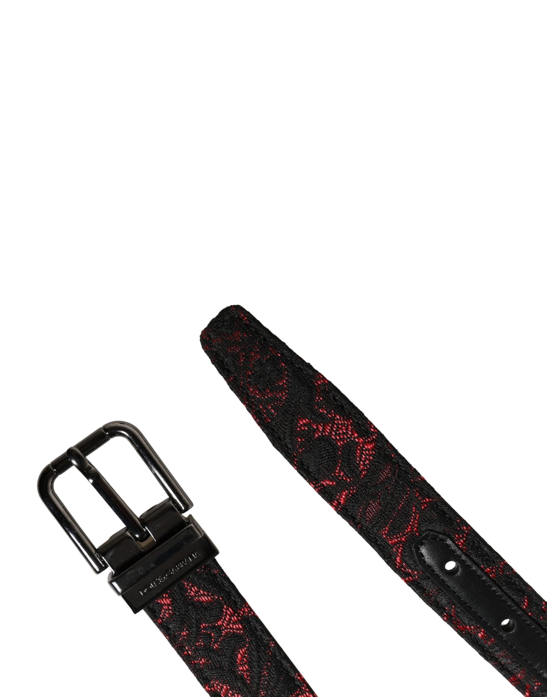 Dolce & Gabbana Black Red Polyester Silver Metal Buckle Belt - 6