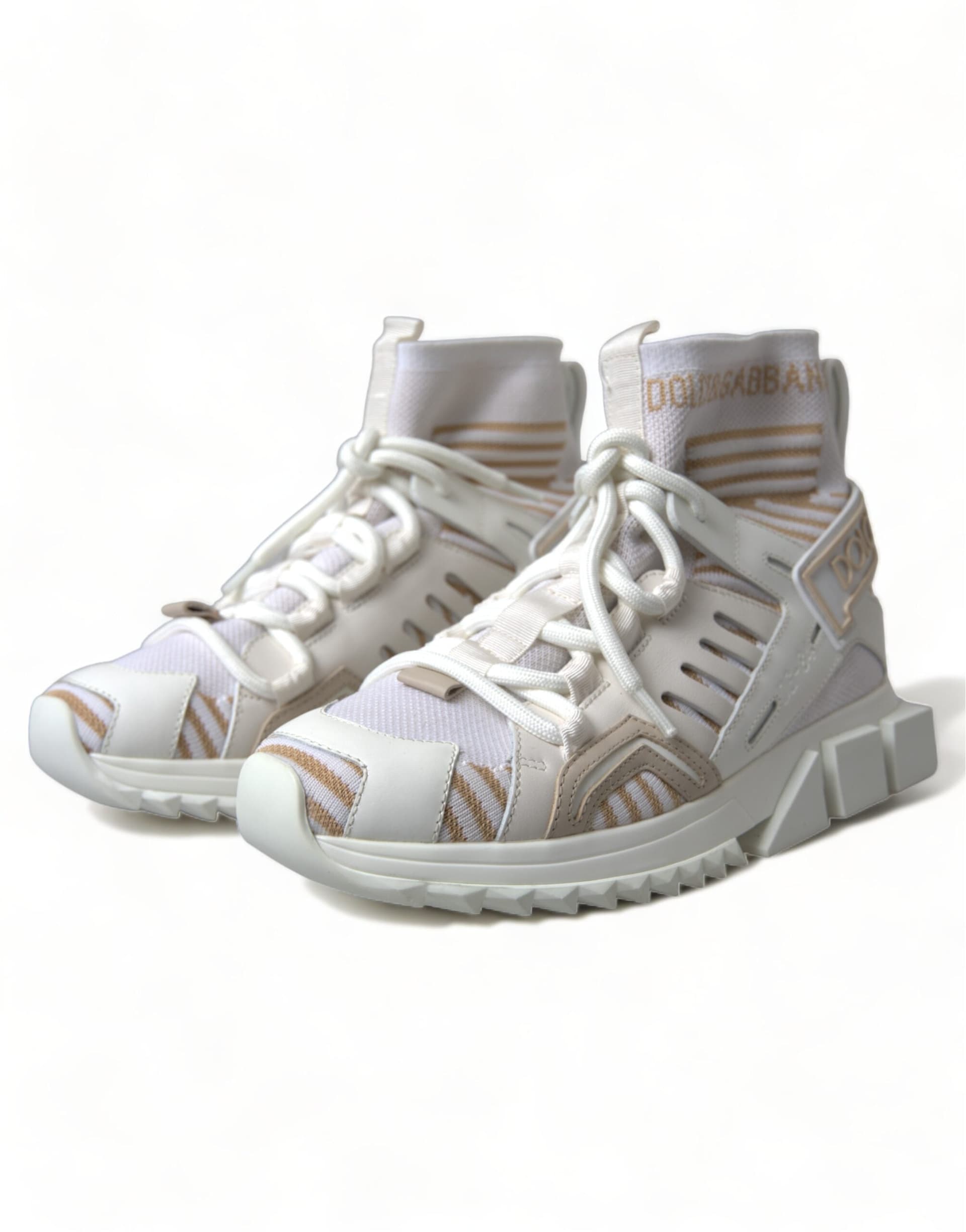 Dolce & Gabbana White Beige Sorrento Socks Sneakers Shoes - 2