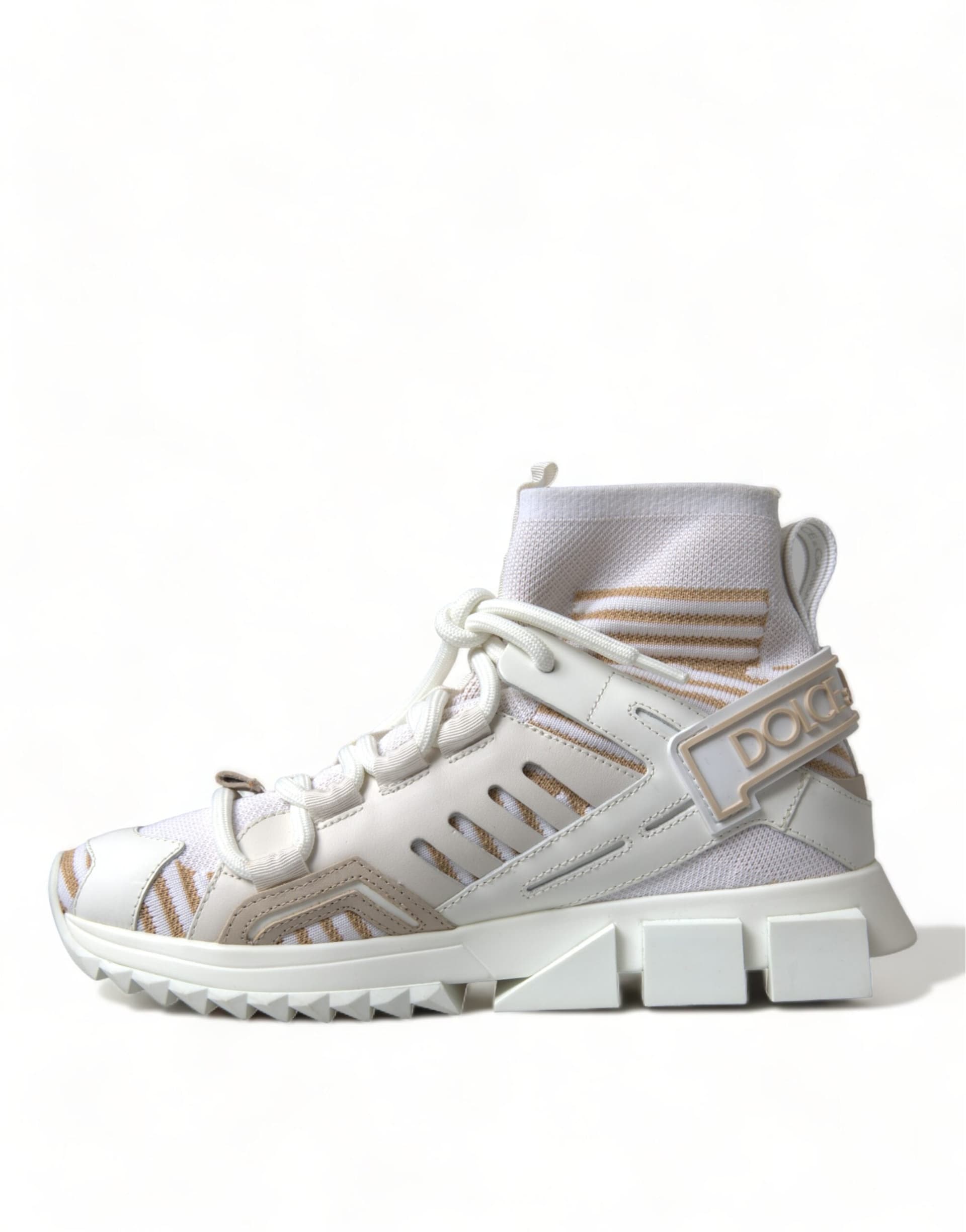 Dolce & Gabbana White Beige Sorrento Socks Sneakers Shoes - 4